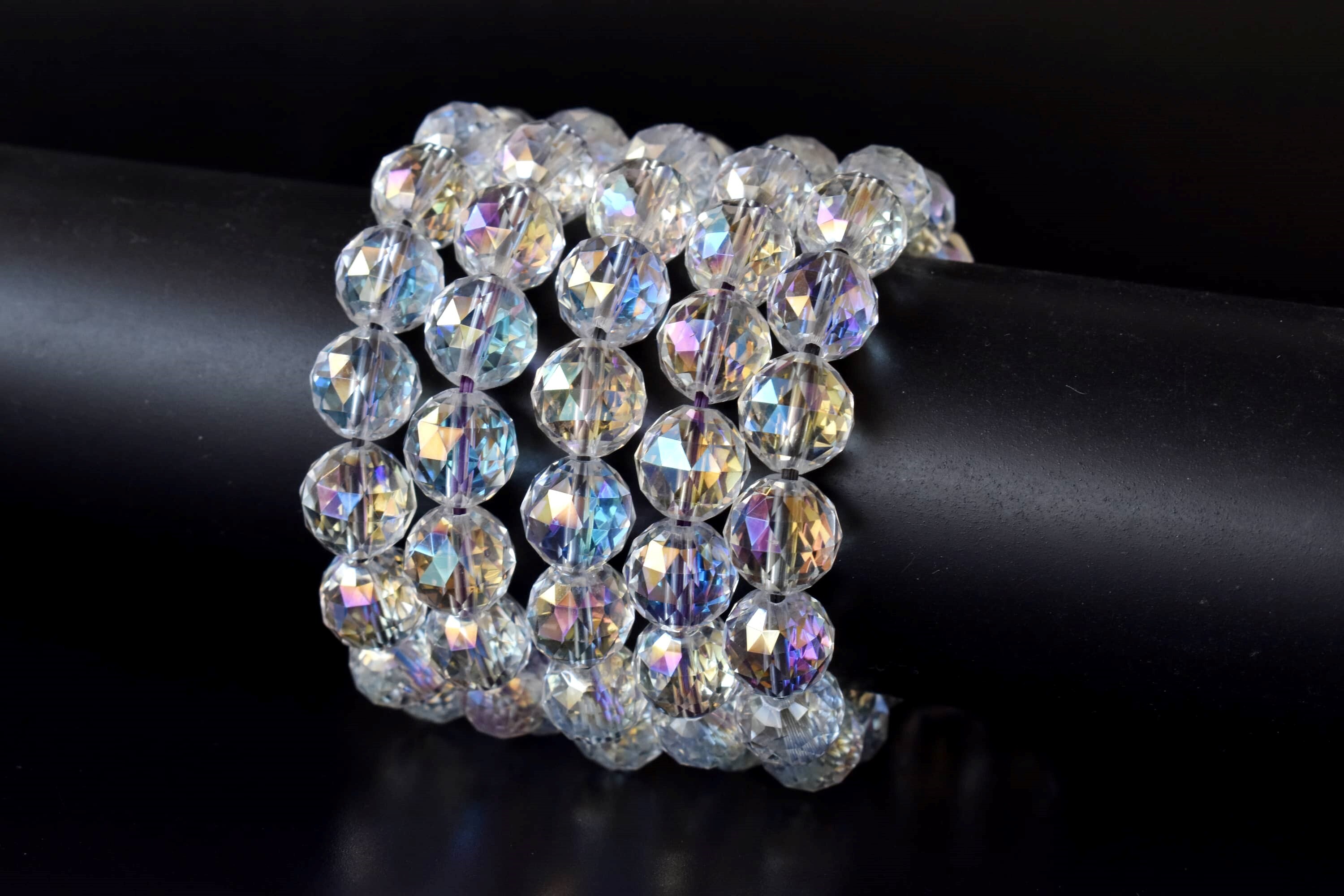 Aura Quartz Rainbow Moonstone Faceted Bracelet Crystal Beaded Bracelet - Shape: Round