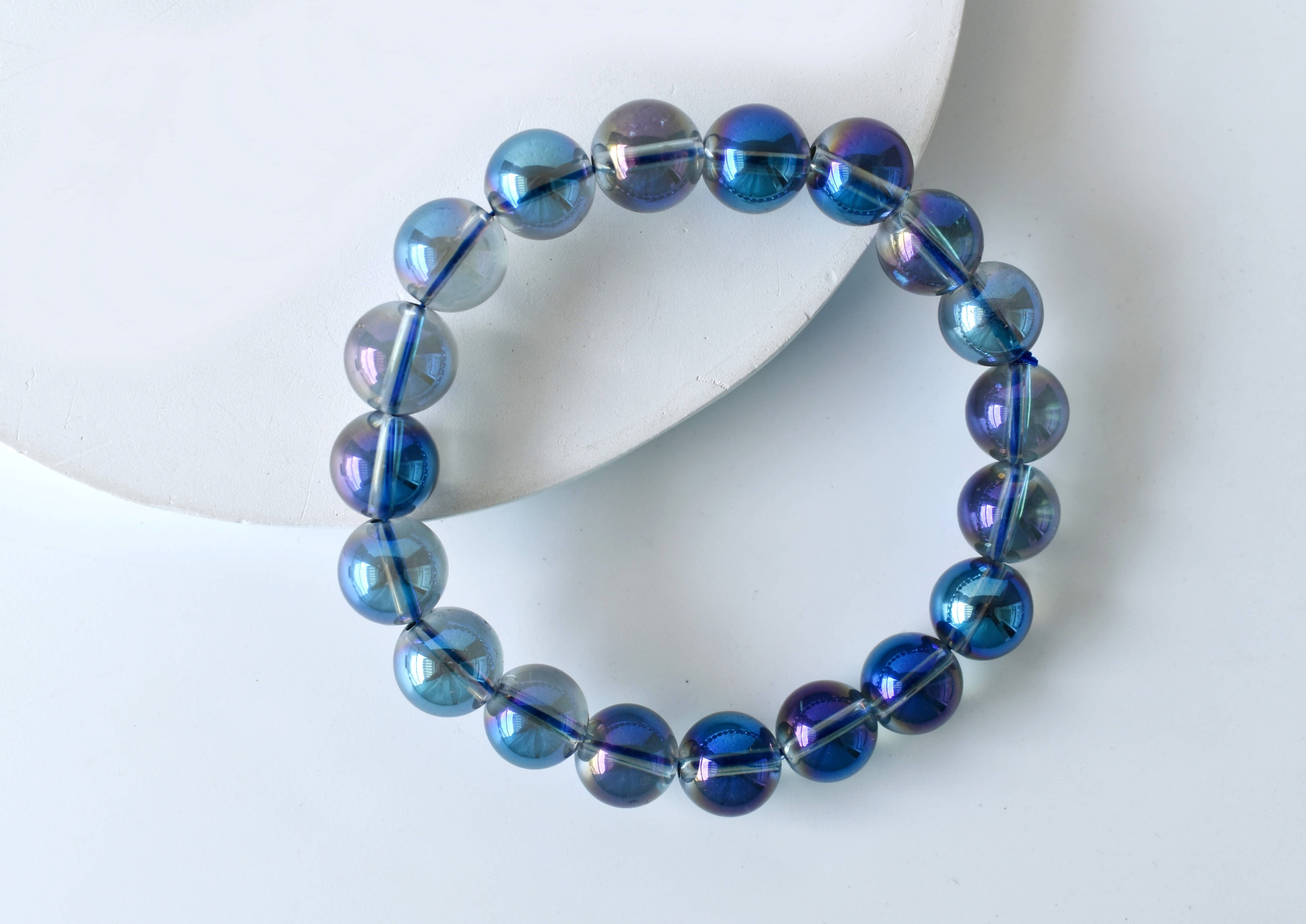 Titanium Aura Quartz Bracelet - 8mm Beaded Stretch Bracelet, Genuine Blue Gemstones, Handmade, Perfect Gift For Men And Women