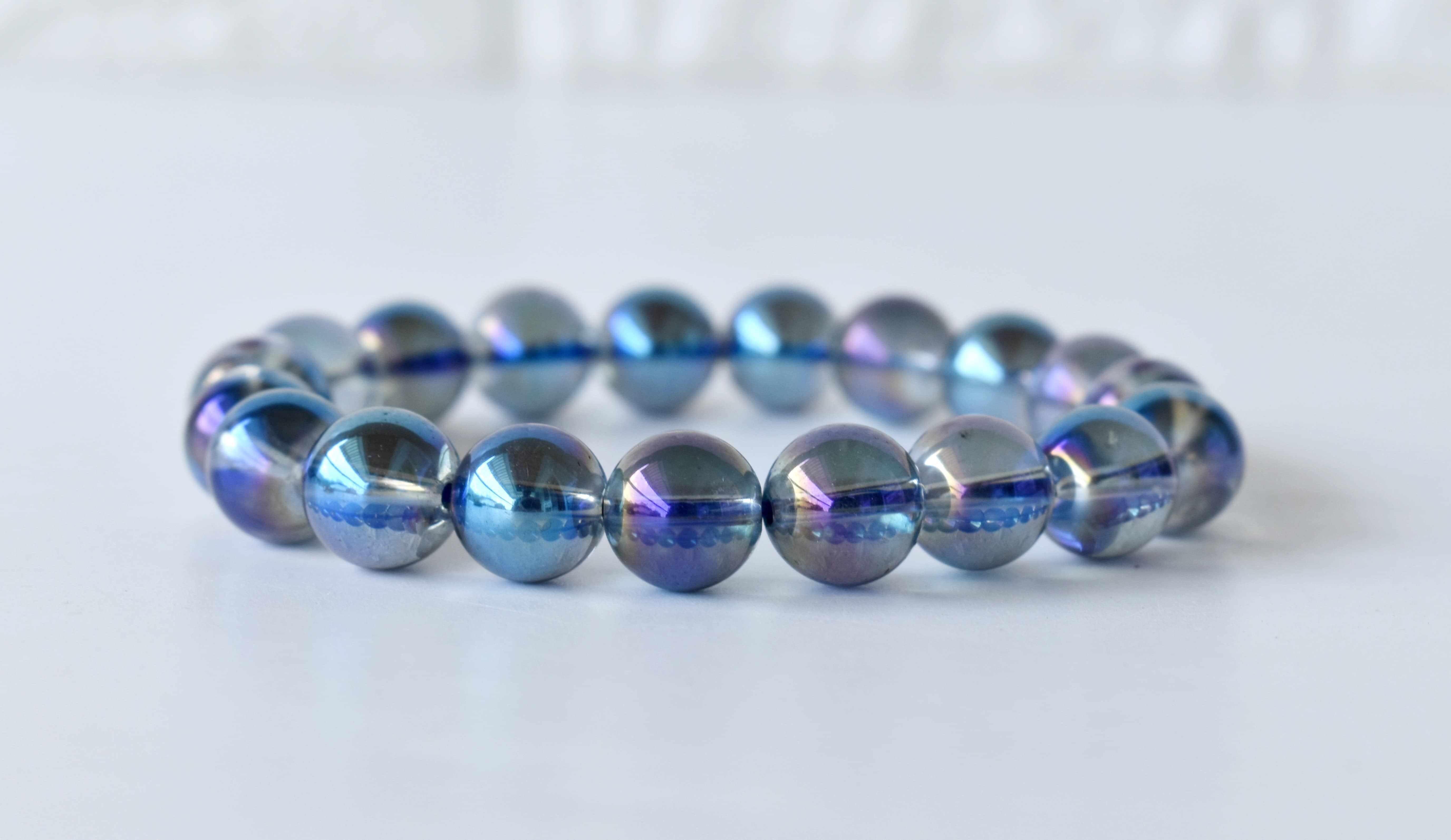 Titanium Aura Quartz Bracelet - 8mm Beaded Stretch Bracelet, Genuine Blue Gemstones, Handmade, Perfect Gift For Men And Women