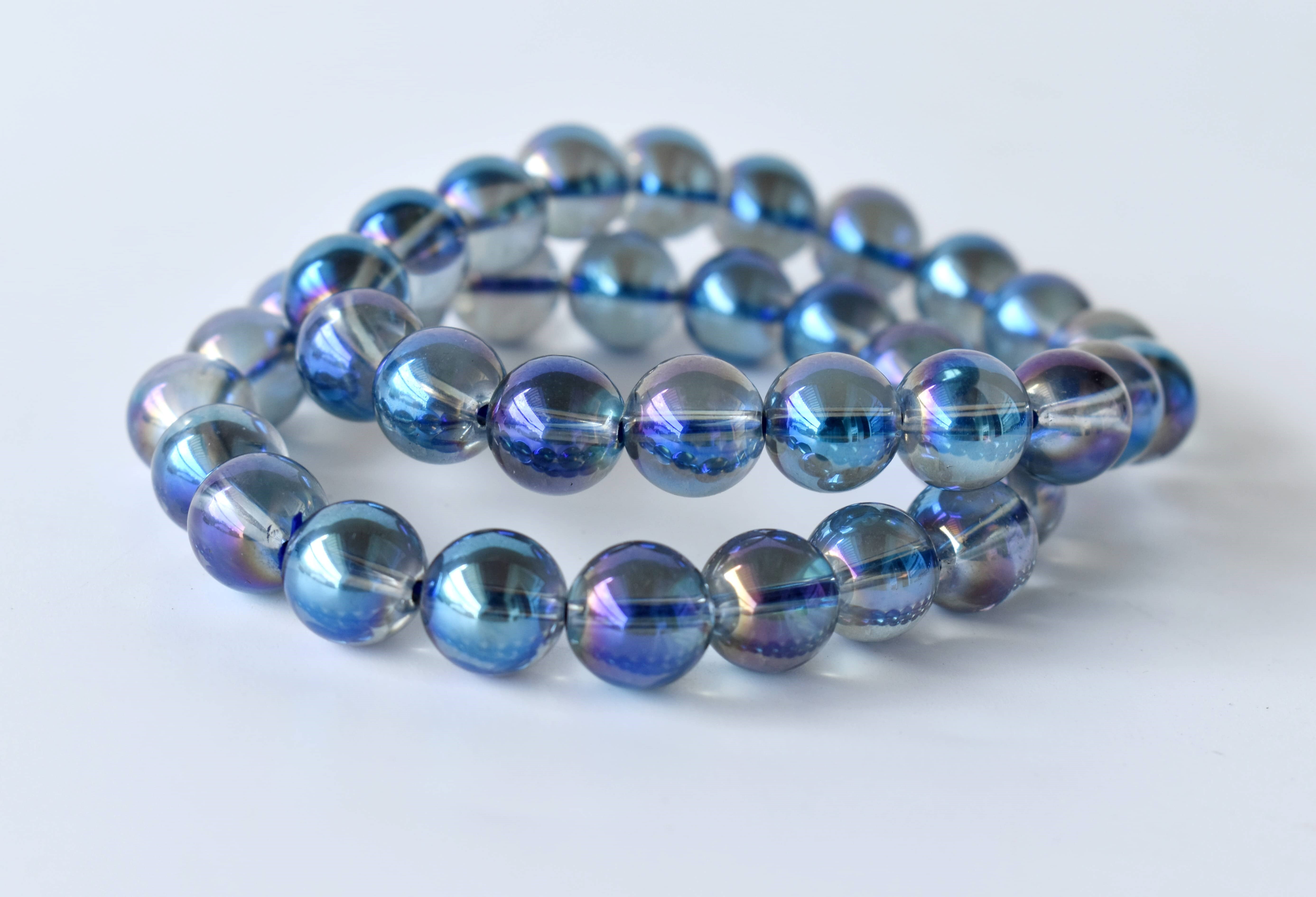 Titanium Aura Quartz Bracelet - 8mm Beaded Stretch Bracelet, Genuine Blue Gemstones, Handmade, Perfect Gift For Men And Women