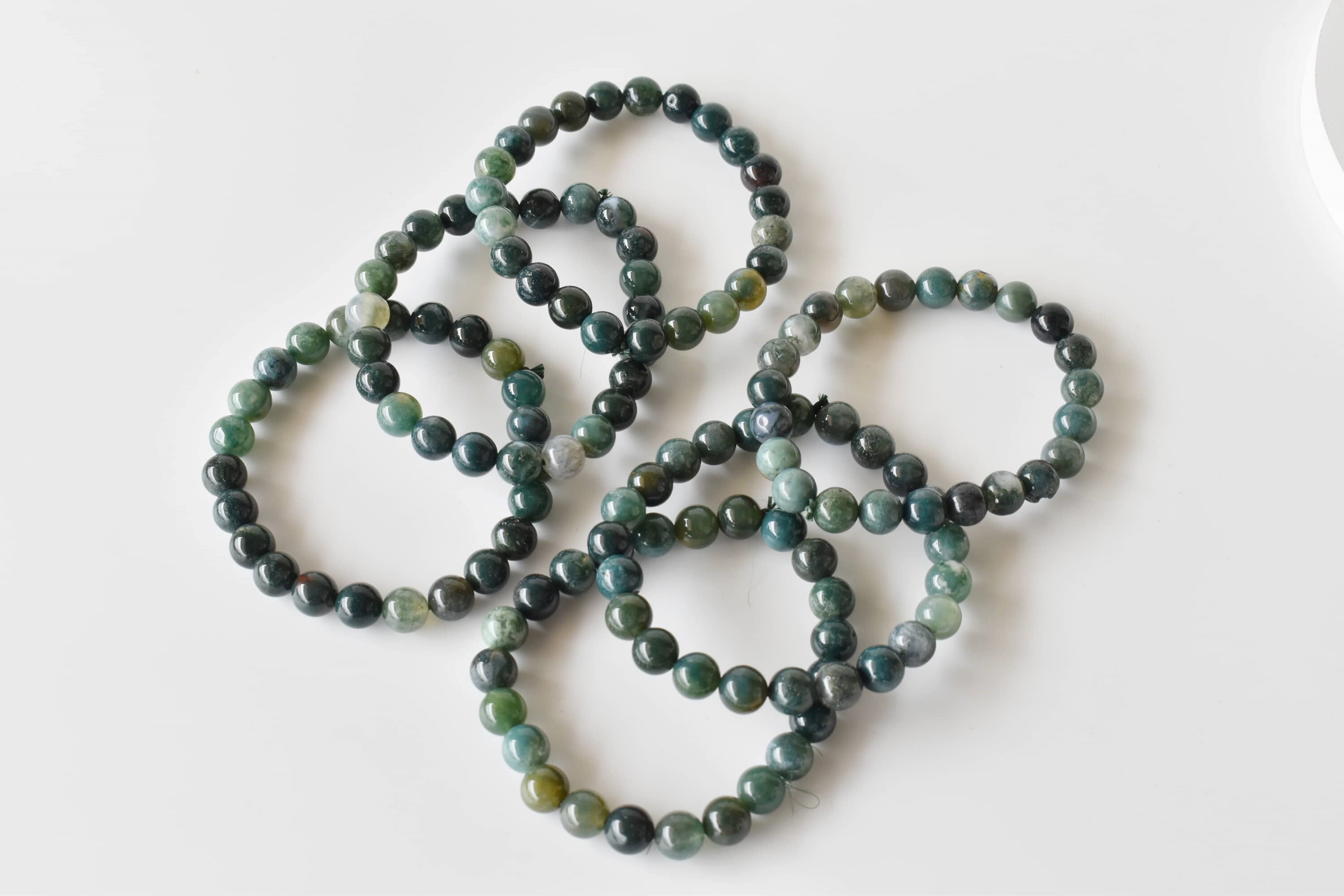 Moss Agate Crystal Bracelet - 7-7.5 Inches Round Beads Of Natural Green Gemstones | Elegant Beaded Jewelry For Every Occasion