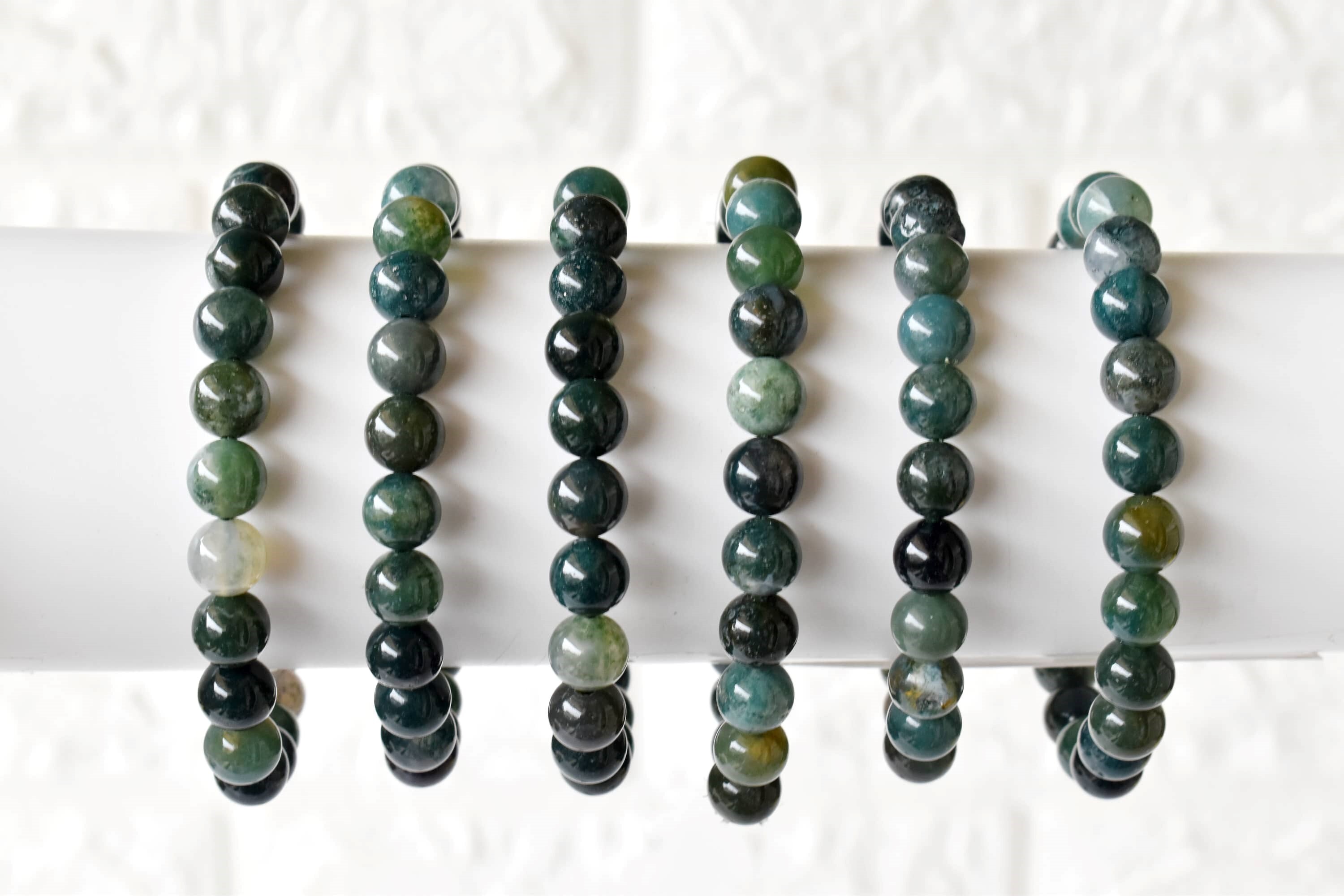 Moss Agate Crystal Bracelet - 7-7.5 Inches Round Beads Of Natural Green Gemstones | Elegant Beaded Jewelry For Every Occasion