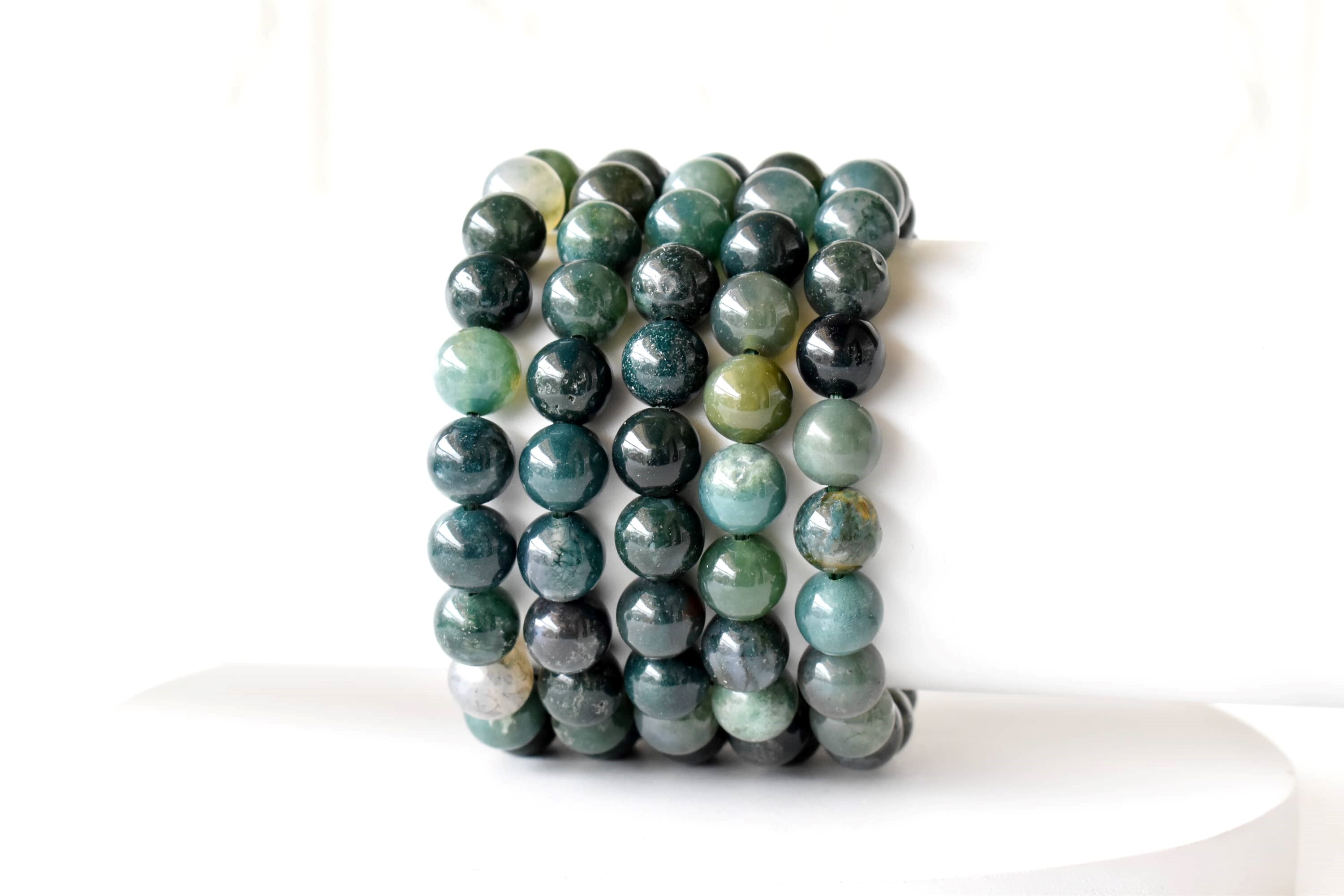 Moss Agate Crystal Bracelet - 7-7.5 Inches Round Beads Of Natural Green Gemstones | Elegant Beaded Jewelry For Every Occasion