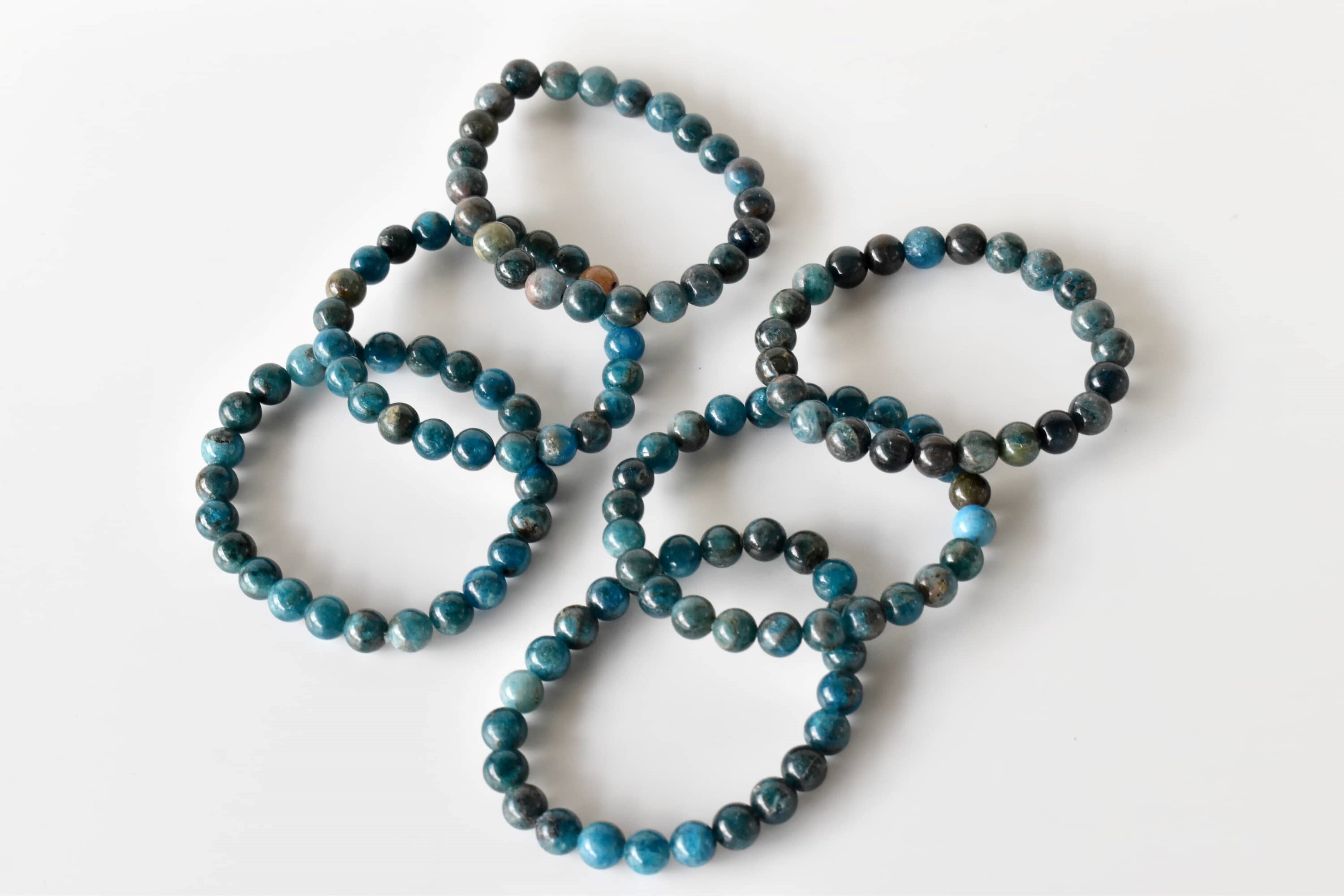 Apatite Bracelet Crystal Beaded Bracelet - Natural Gemstones, 7-7.5 Inches, Bead Sizes: 4mm - 10mm, Round Blue Beads, Lightweight 22 Grams