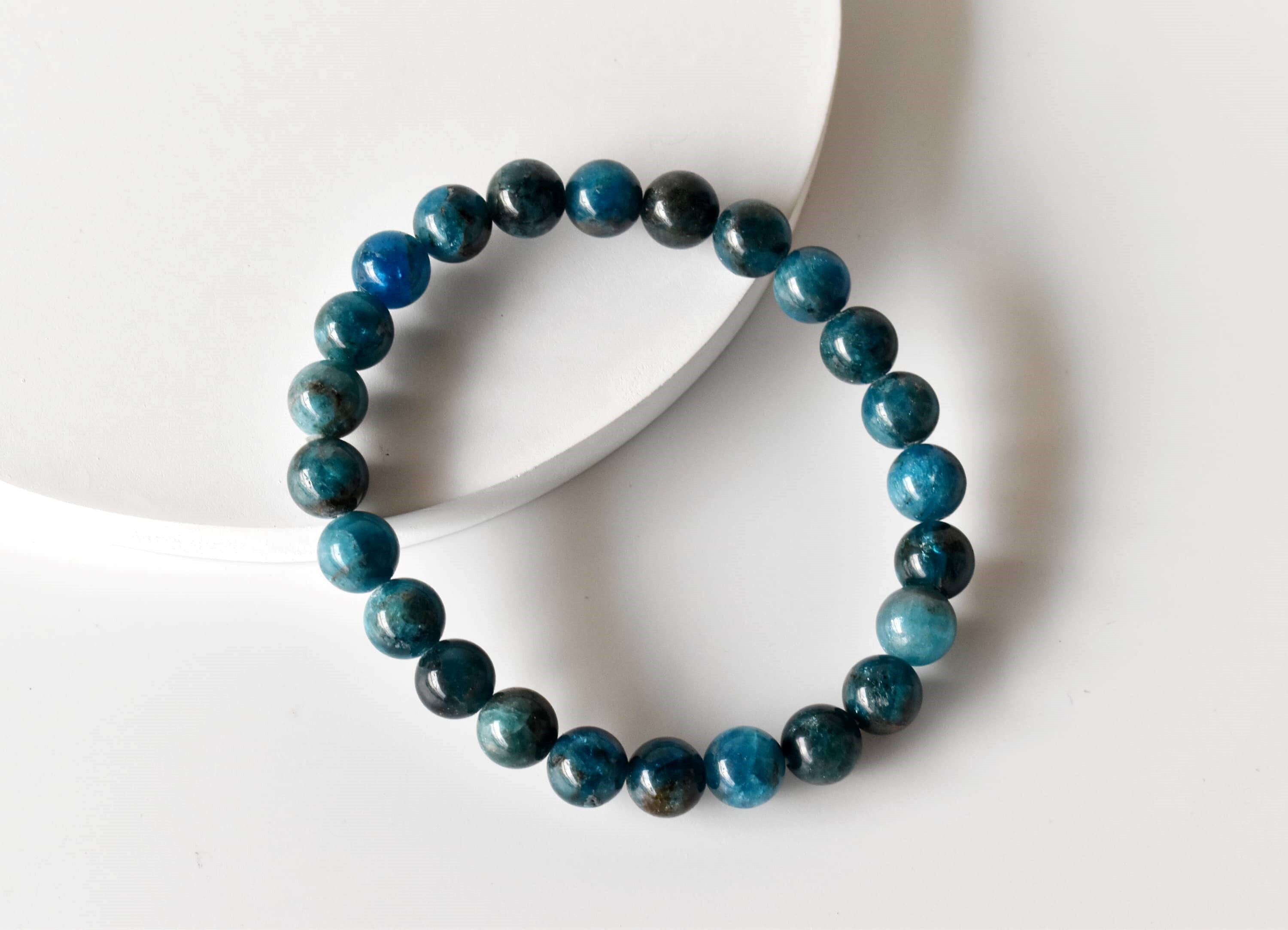 Apatite Bracelet Crystal Beaded Bracelet - Natural Gemstones, 7-7.5 Inches, Bead Sizes: 4mm - 10mm, Round Blue Beads, Lightweight 22 Grams