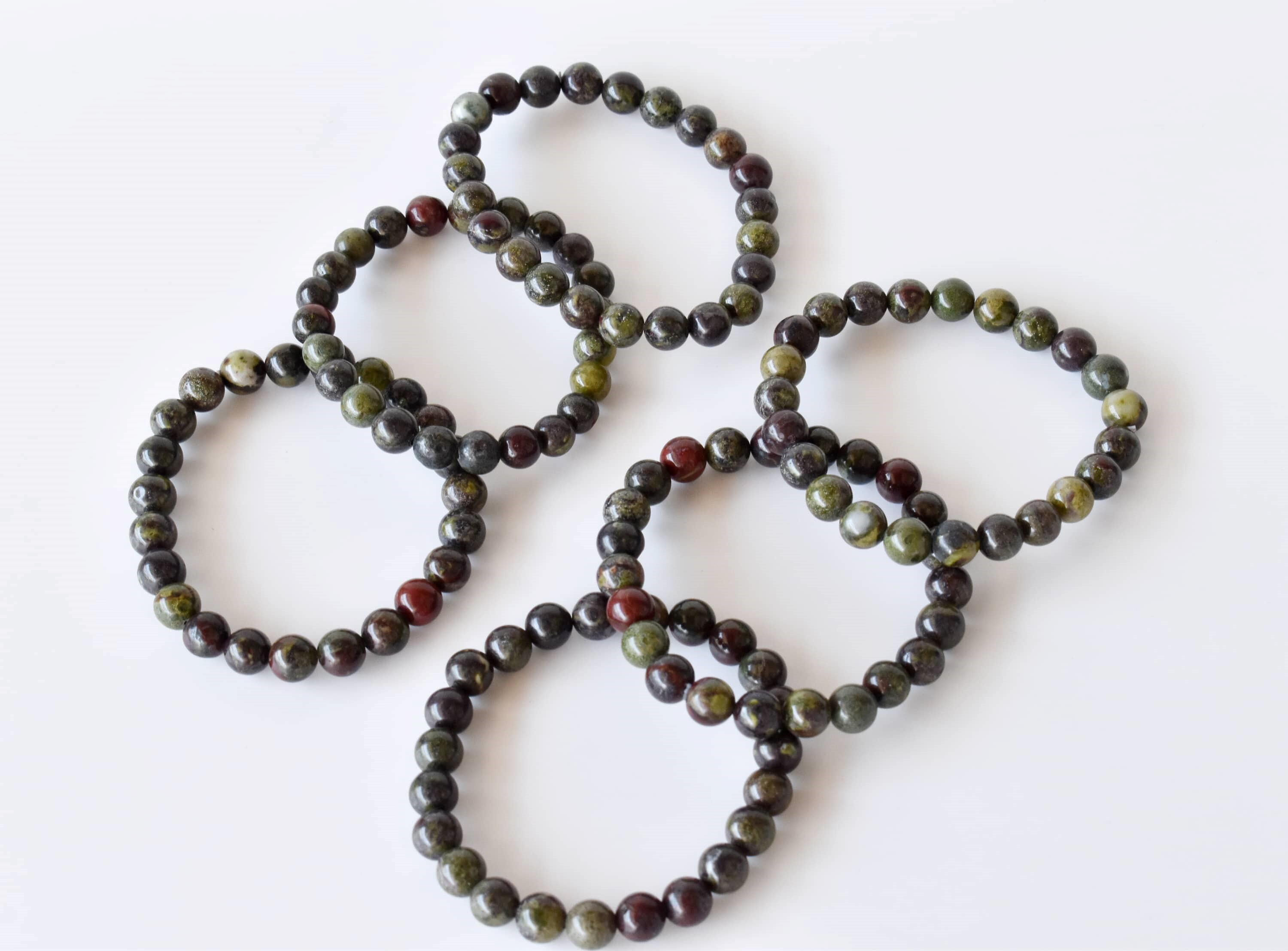 Round African Bloodstone Beaded Gemstone Bracelet