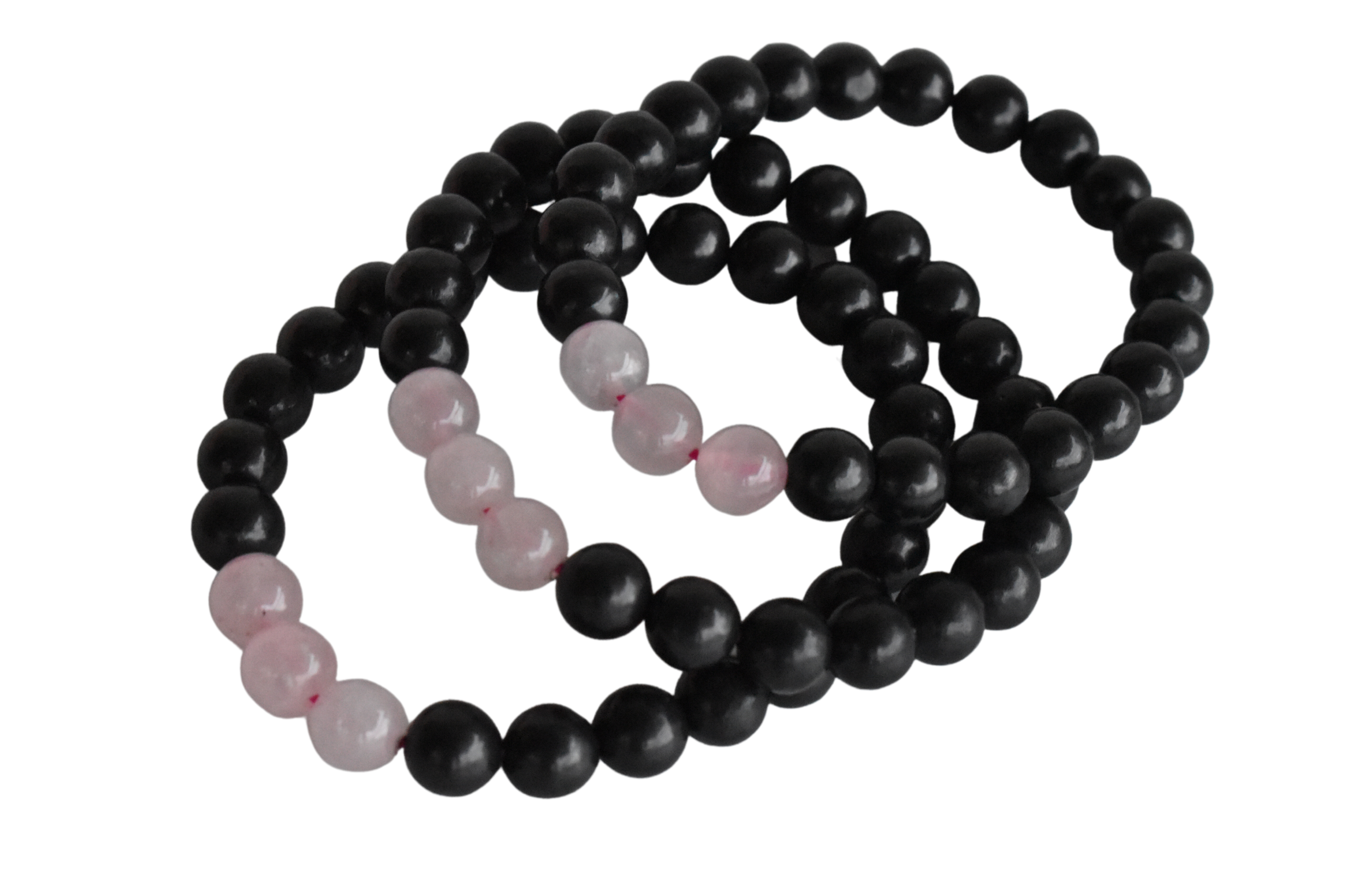 Emf Protection Bracelet Crystal Beaded Bracelet - Natural Gemstones, 8mm Beads, 7-7.5 Inches Long, Shungite Black & Rose Quartz | Round Shape, Weighs 32 Grams
