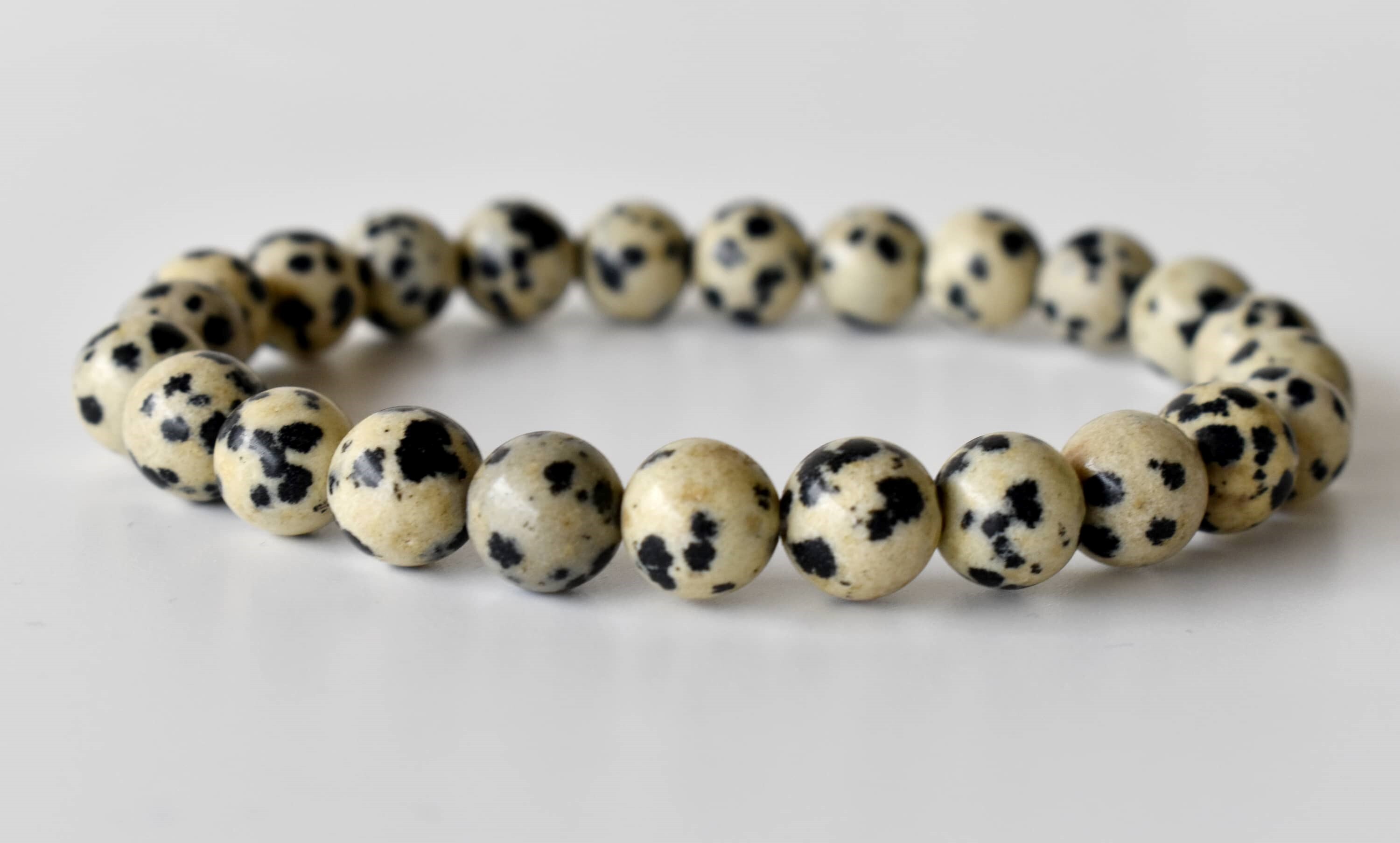 Round Dalmatian Jasper Beaded Gemstone Bracelet