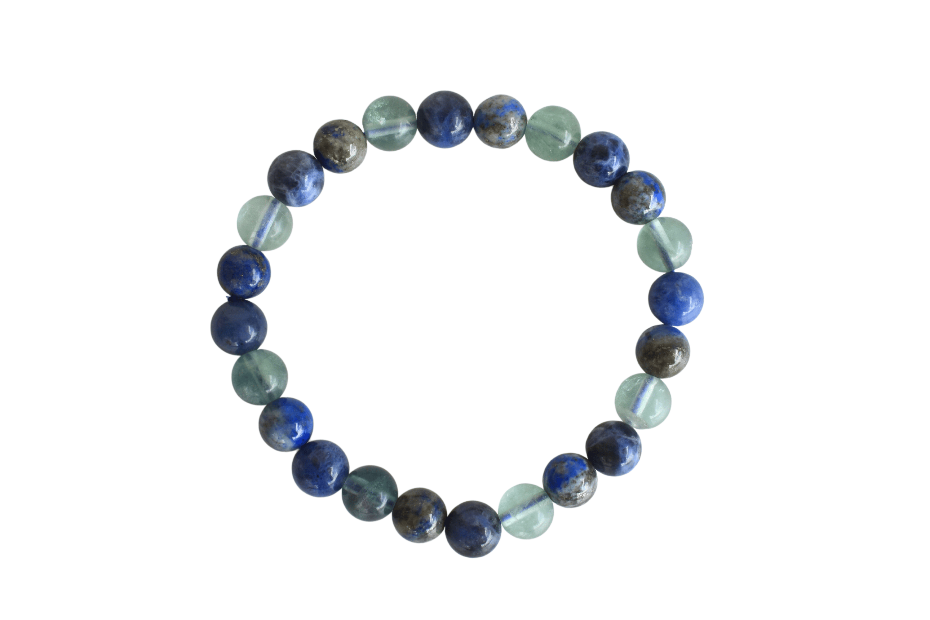 Virgo Zodiac Bracelet Crystal Beaded Bracelet - Natural Gemstone, 8mm Size, Blue Color | Lapis Lazuli, Green Fluorite, Sodalite Beads