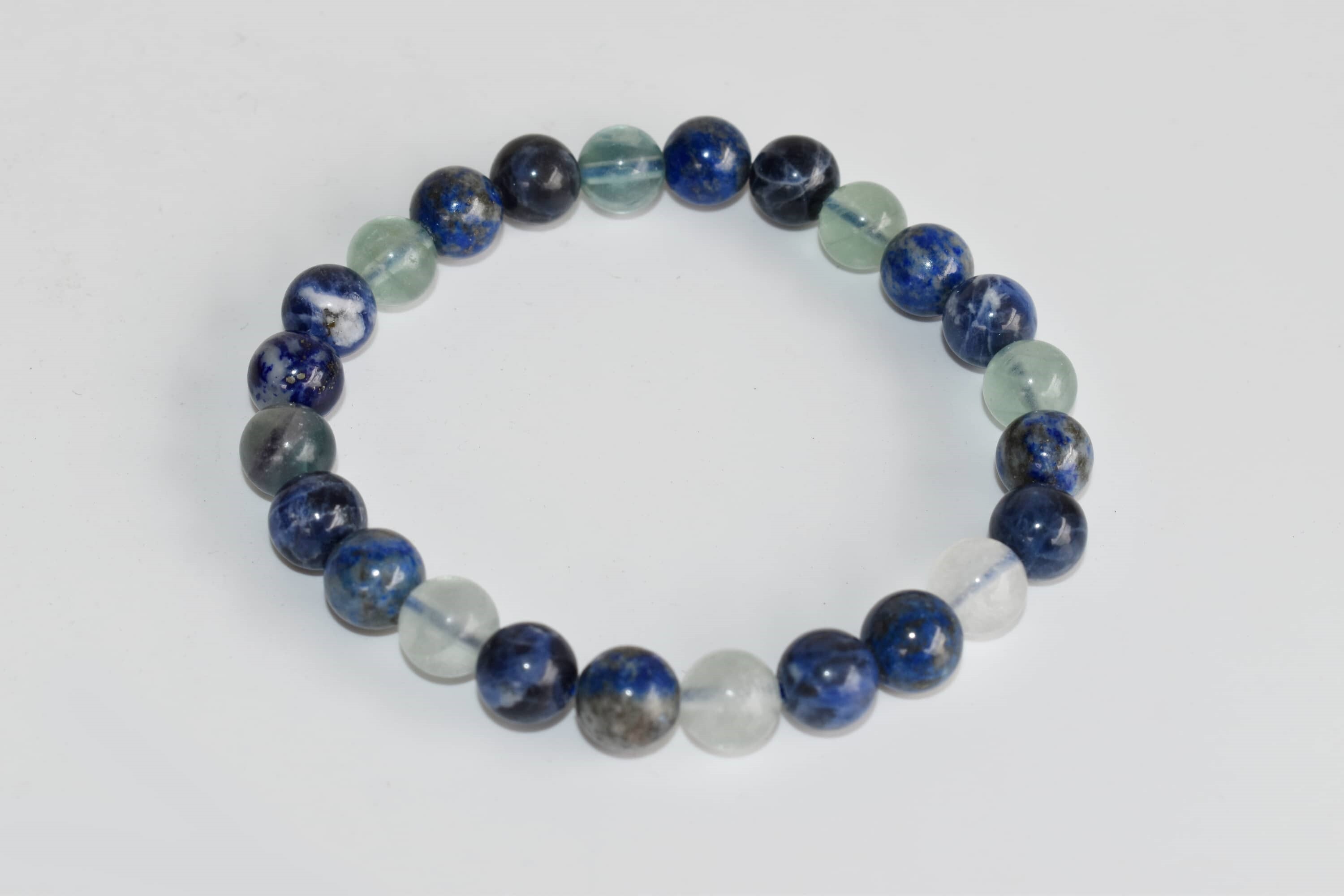 Virgo Zodiac Bracelet Crystal Beaded Bracelet - Natural Gemstone, 8mm Size, Blue Color | Lapis Lazuli, Green Fluorite, Sodalite Beads