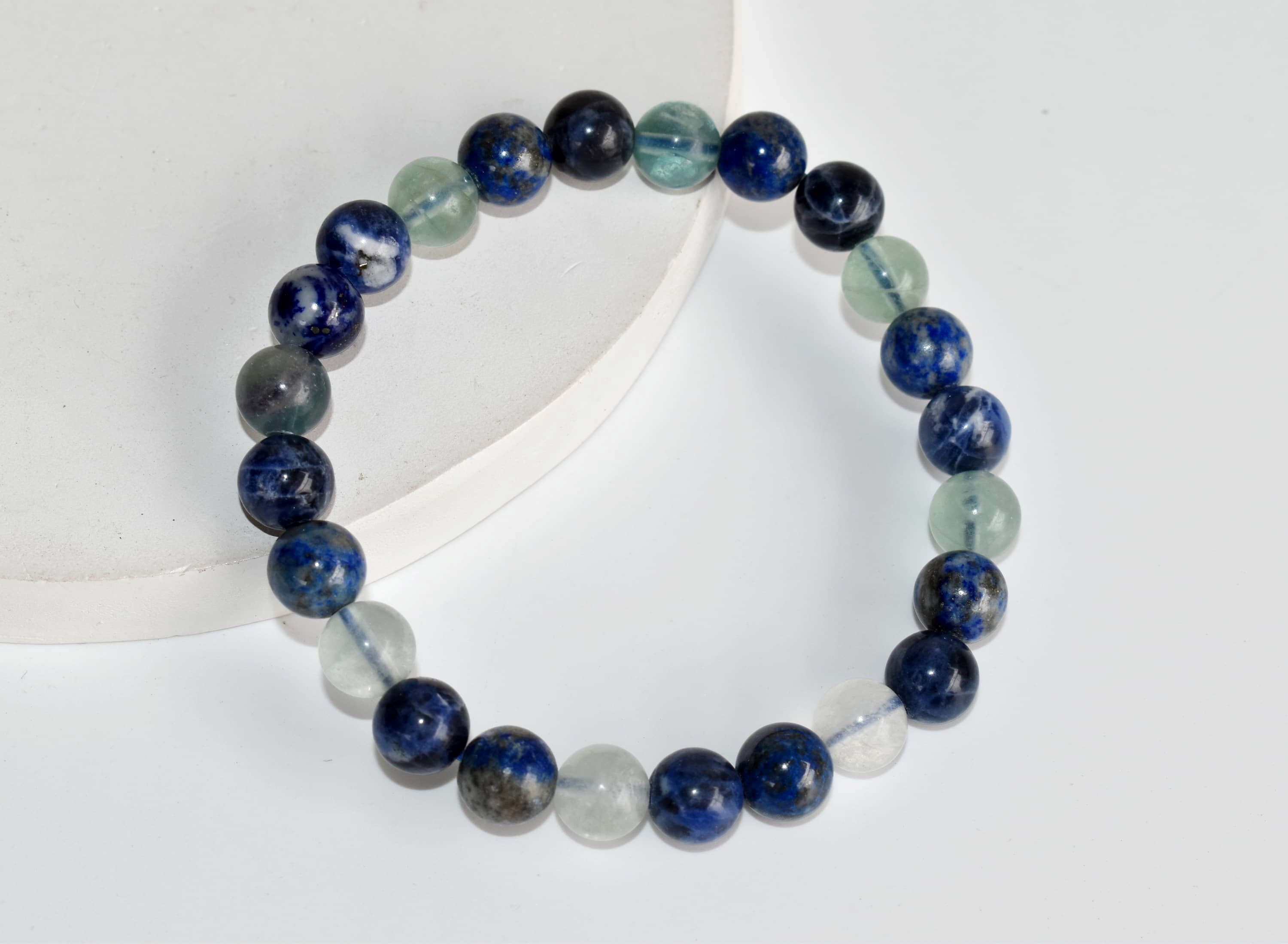 Virgo Zodiac Bracelet Crystal Beaded Bracelet - Natural Gemstone, 8mm Size, Blue Color | Lapis Lazuli, Green Fluorite, Sodalite Beads