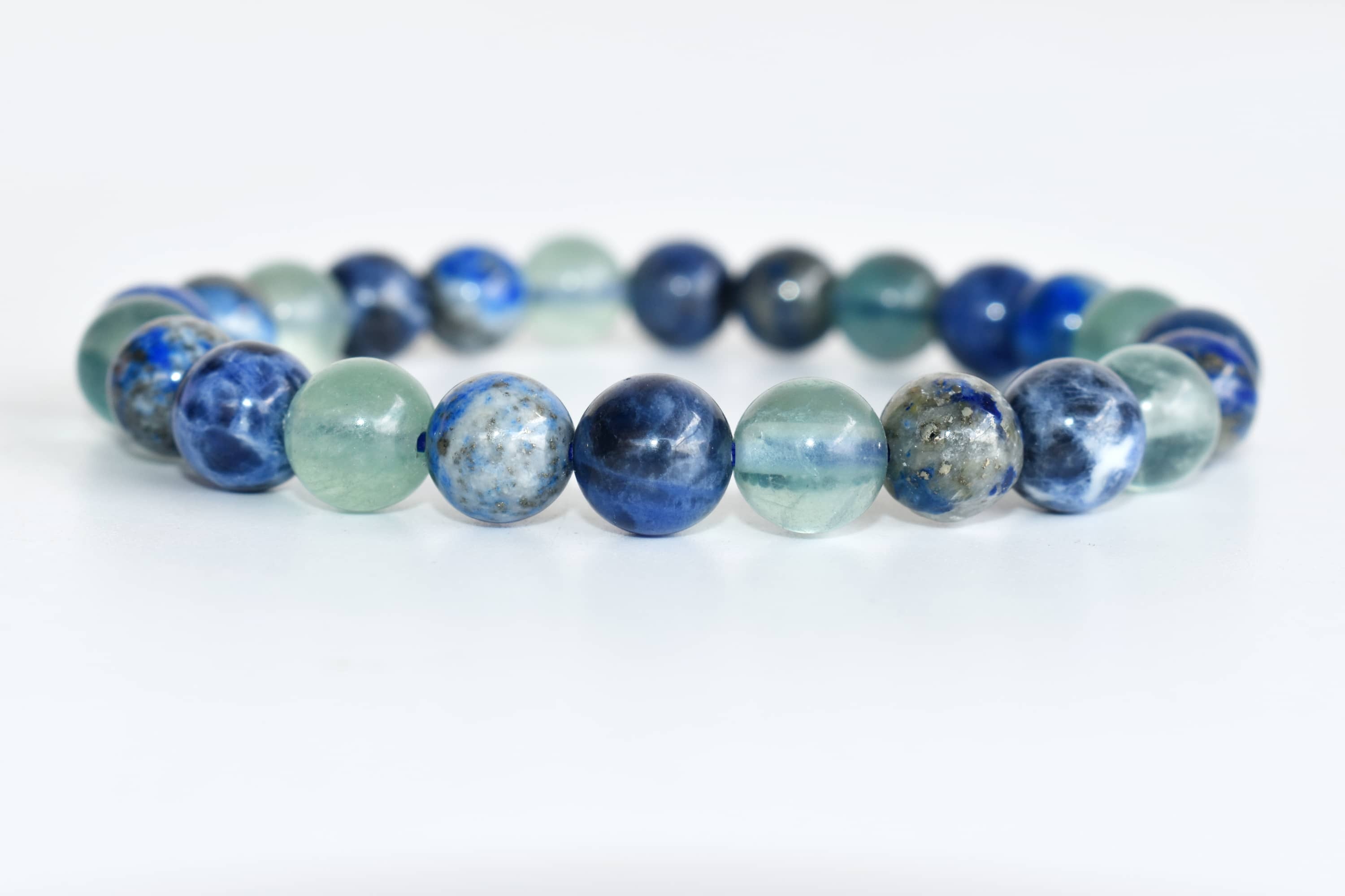 Virgo Zodiac Bracelet Crystal Beaded Bracelet - Natural Gemstone, 8mm Size, Blue Color | Lapis Lazuli, Green Fluorite, Sodalite Beads
