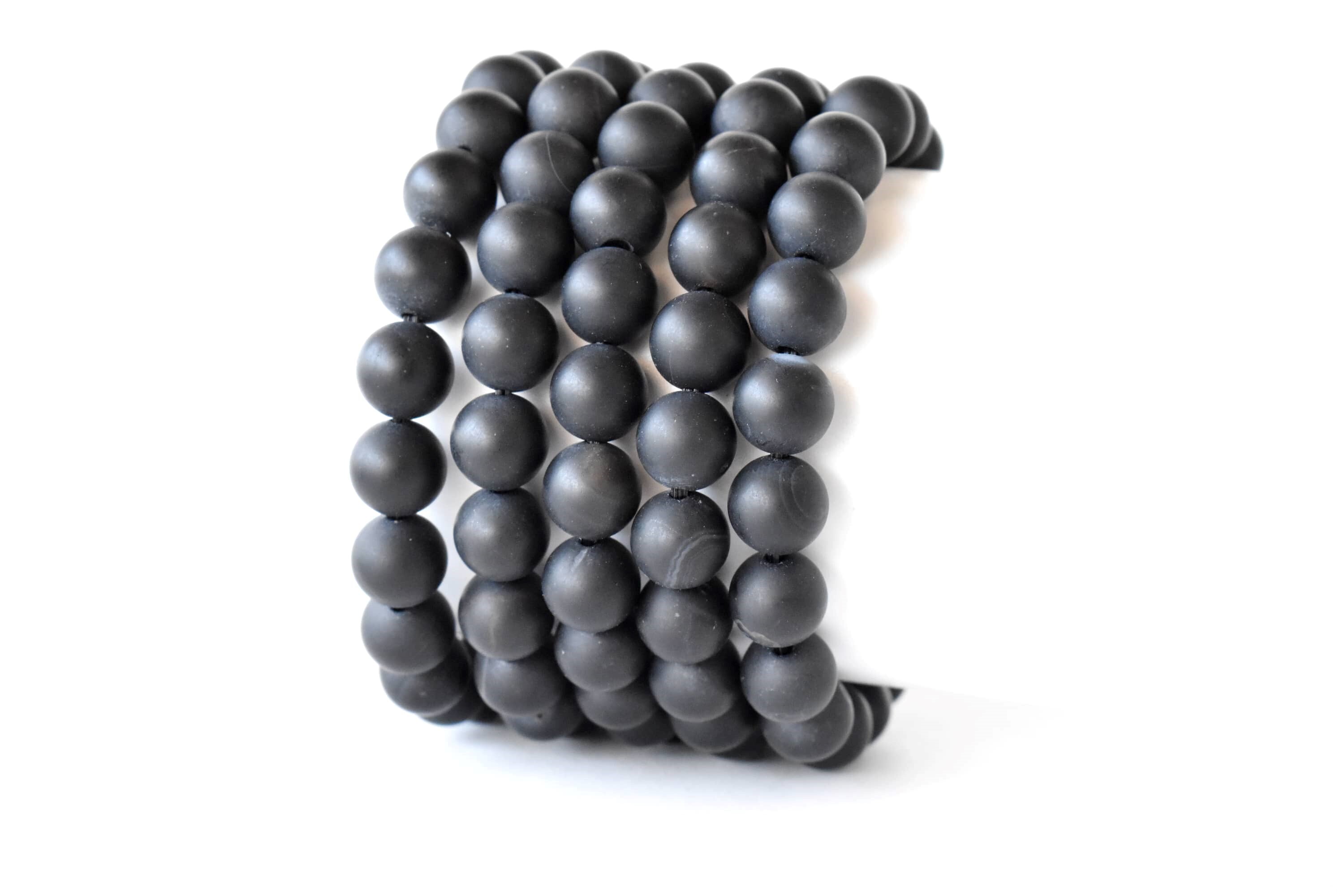 Matt Black Onyx Bracelet Crystal Beaded Bracelet - 4mm 6mm 8mm 10mm Natural Gemstones Beads 7-7.5 Inch Length 22g Weight Round Shape