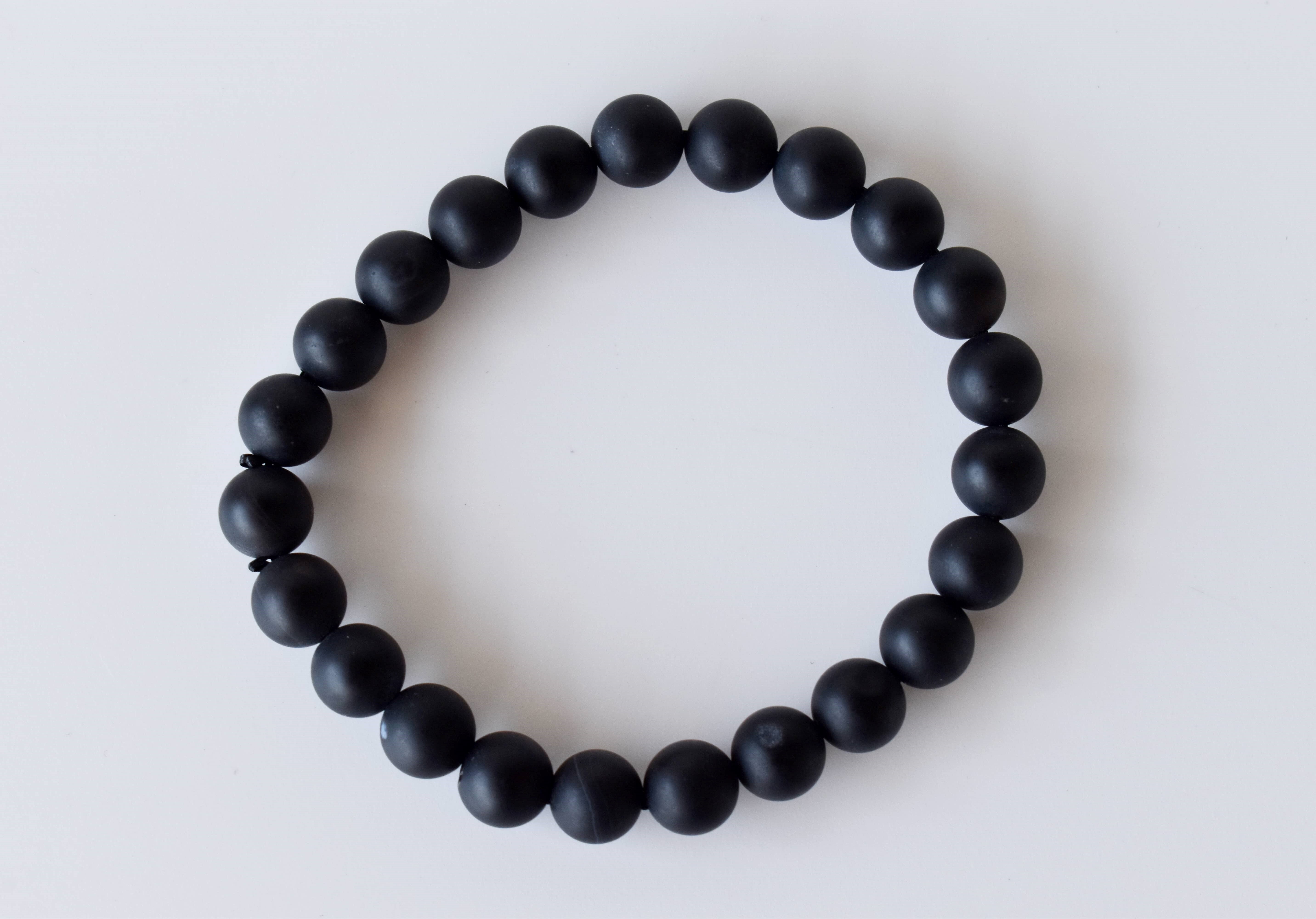 Matt Black Onyx Bracelet Crystal Beaded Bracelet - 4mm 6mm 8mm 10mm Natural Gemstones Beads 7-7.5 Inch Length 22g Weight Round Shape