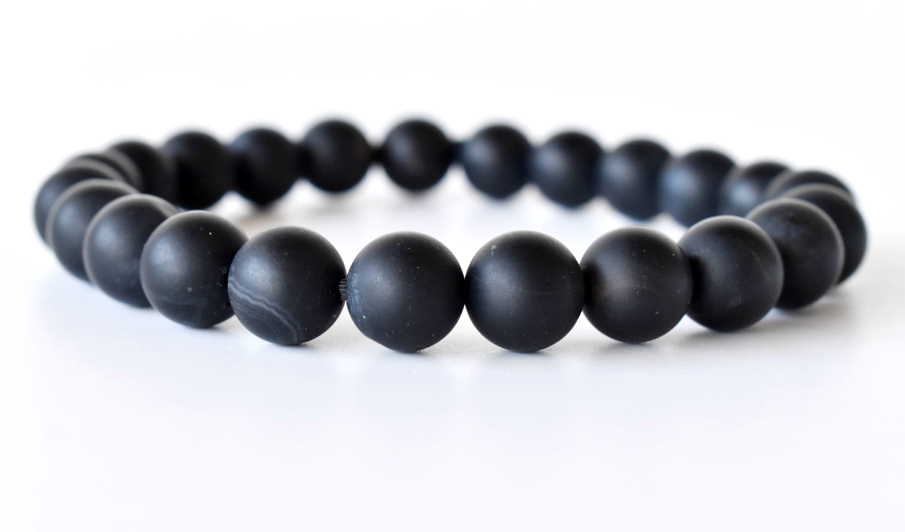 Matt Black Onyx Bracelet Crystal Beaded Bracelet - 4mm 6mm 8mm 10mm Natural Gemstones Beads 7-7.5 Inch Length 22g Weight Round Shape
