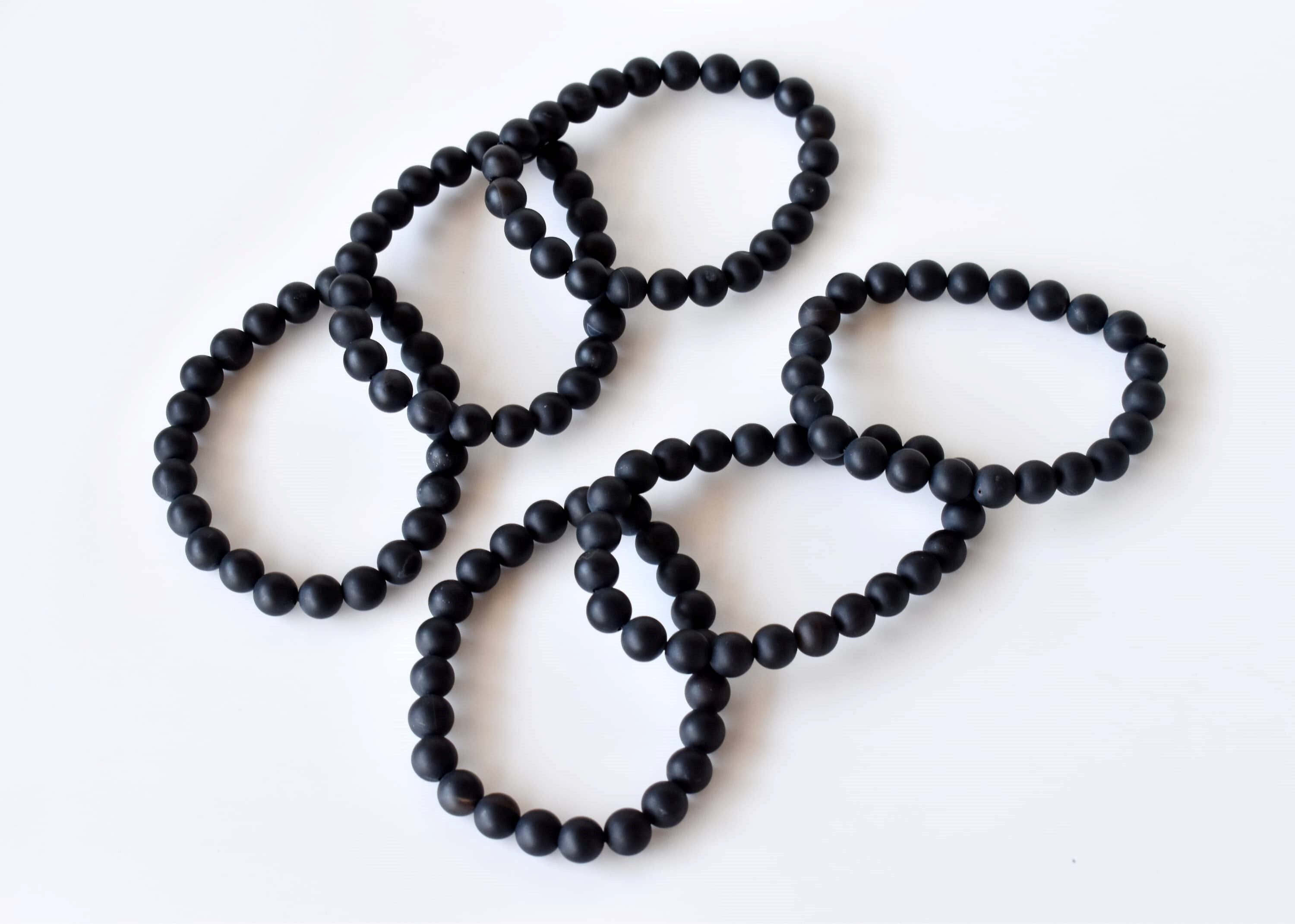 Matt Black Onyx Bracelet Crystal Beaded Bracelet - 4mm 6mm 8mm 10mm Natural Gemstones Beads 7-7.5 Inch Length 22g Weight Round Shape