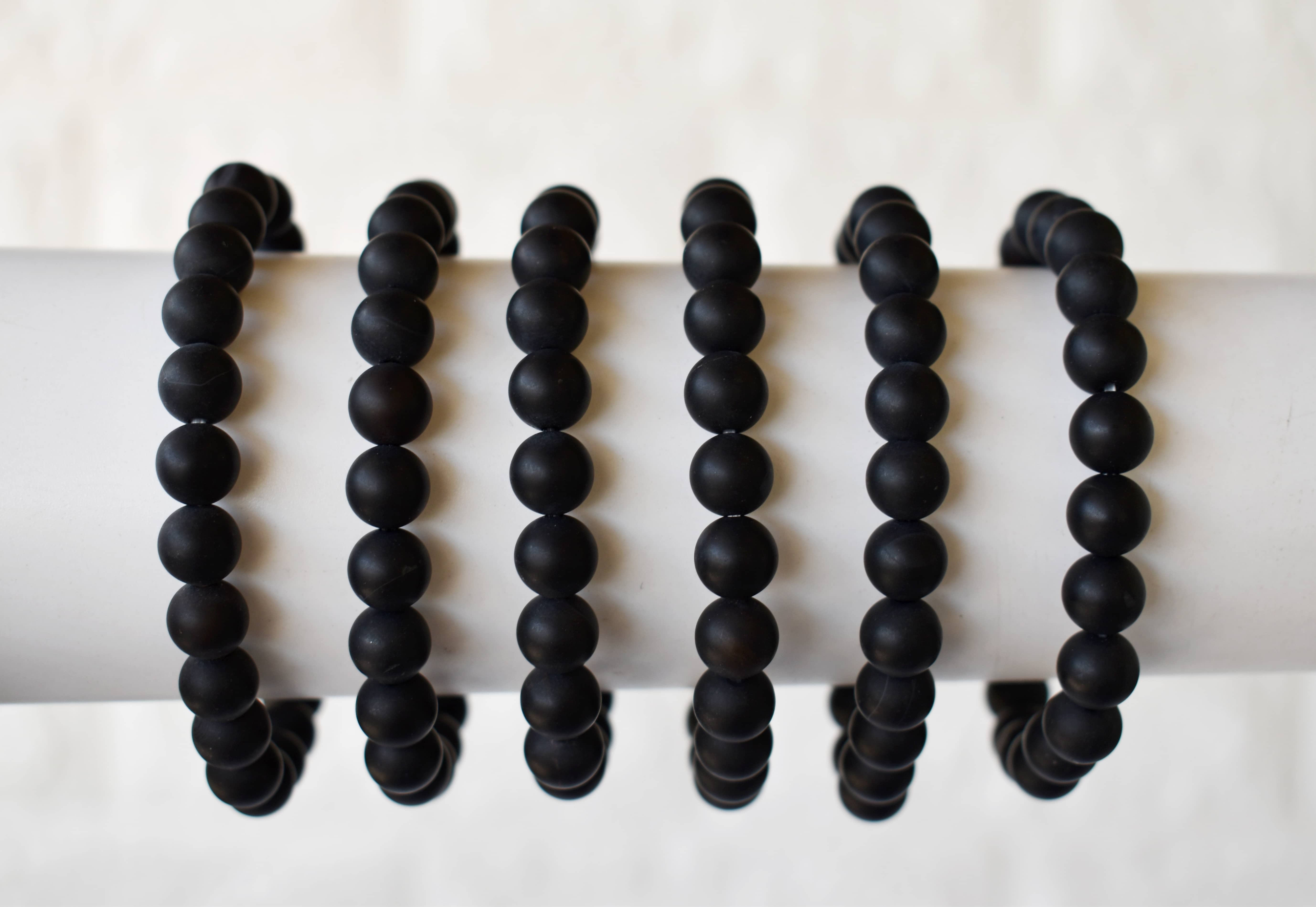Matt Black Onyx Bracelet Crystal Beaded Bracelet - 4mm 6mm 8mm 10mm Natural Gemstones Beads 7-7.5 Inch Length 22g Weight Round Shape