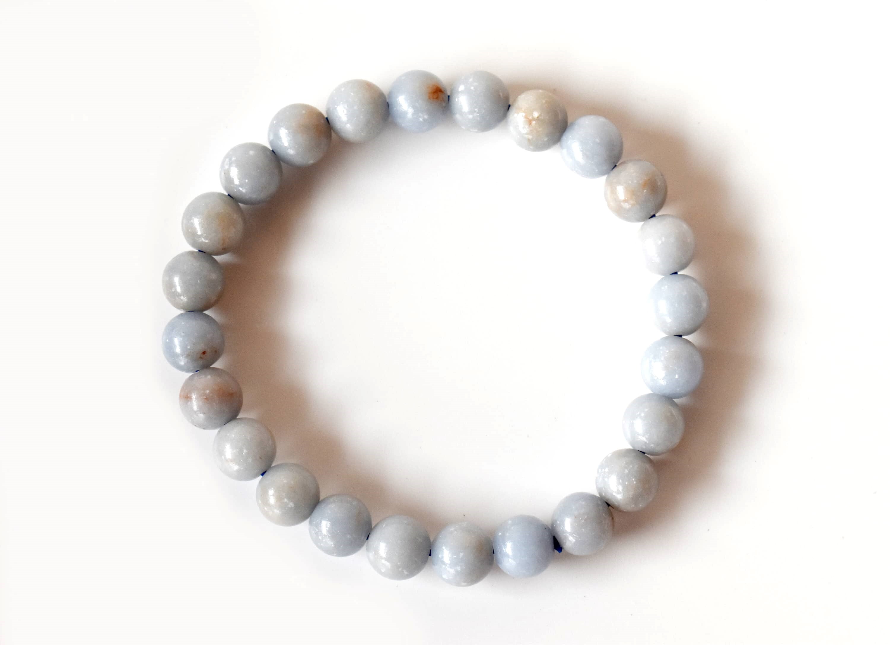 Angelite Bracelet - Natural Gemstones 8mm Grey Round Beads 7-7.5 Inches Long Lightweight 18 Grams
