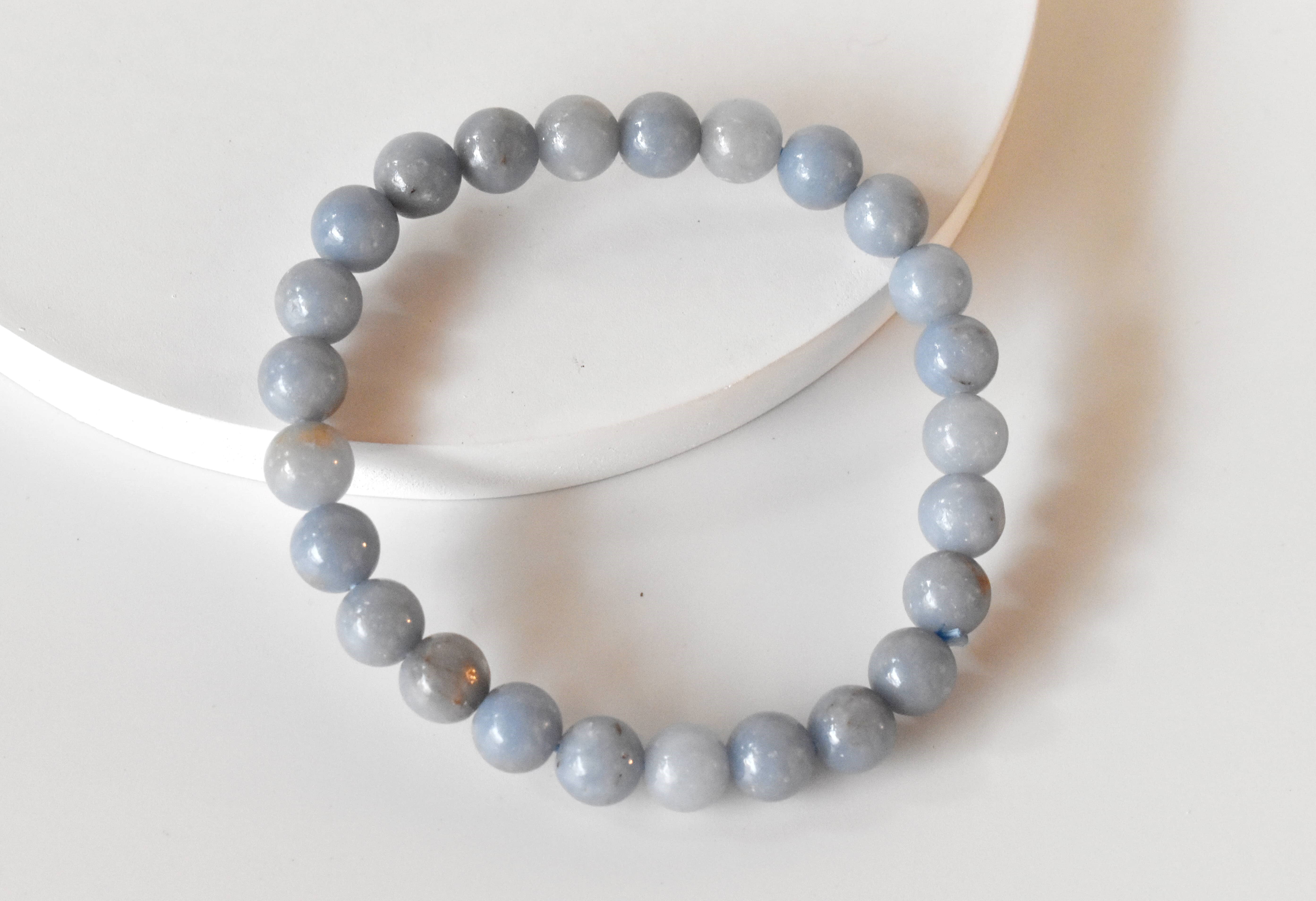 Angelite Bracelet - Natural Gemstones 8mm Grey Round Beads 7-7.5 Inches Long Lightweight 18 Grams