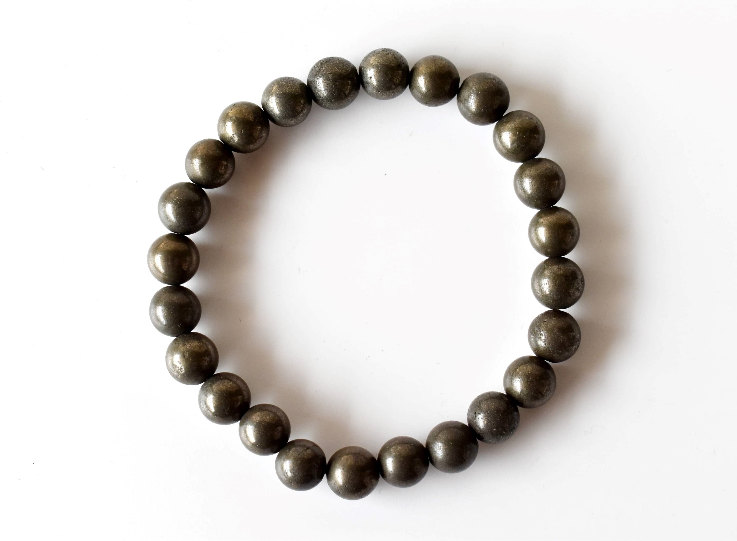 Pyrite Crystal Bracelet - 4mm, 6mm, 8mm, 10mm Natural Gemstone Bead Sizes | Grey Round Beaded Bracelet, 7-7.5 Inches Length, Weight: 22 Lb