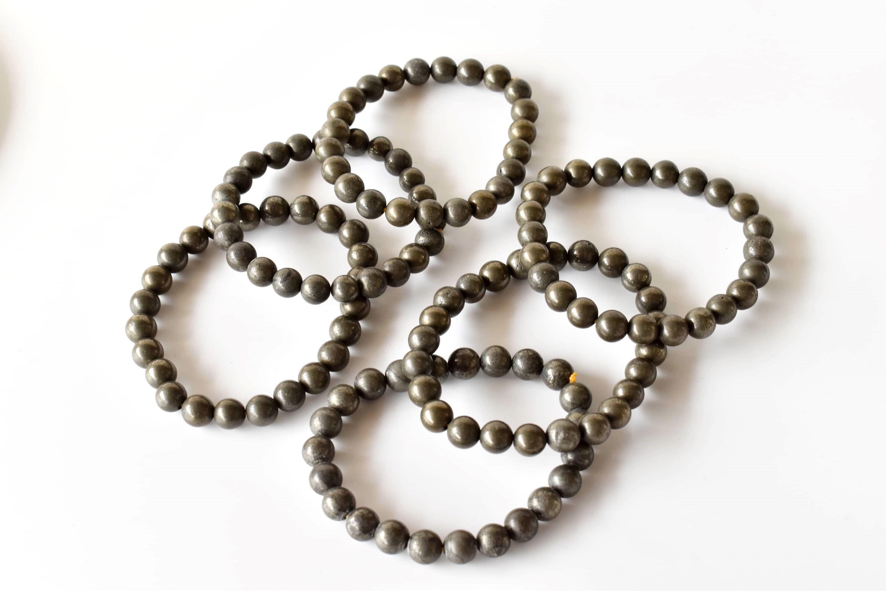 Pyrite Crystal Bracelet - 4mm, 6mm, 8mm, 10mm Natural Gemstone Bead Sizes | Grey Round Beaded Bracelet, 7-7.5 Inches Length, Weight: 22 Lb