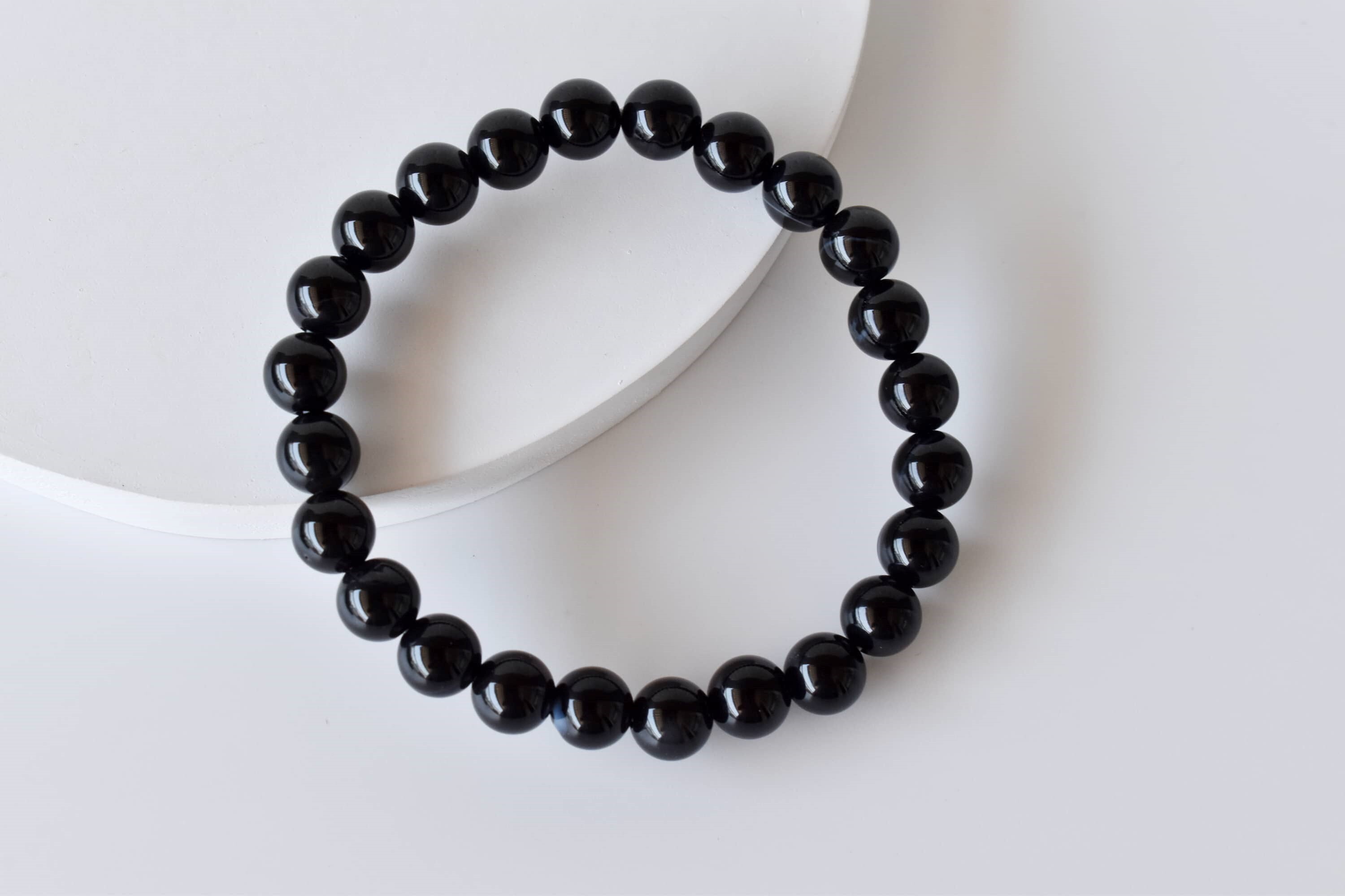 Black Onyx Bracelet Crystal Beaded Bracelet - Natural Gemstone, 7-7.5in Bracelet Length, Bead Sizes 4mm-10mm | Round Shape, 8mm Size, 22g Weight