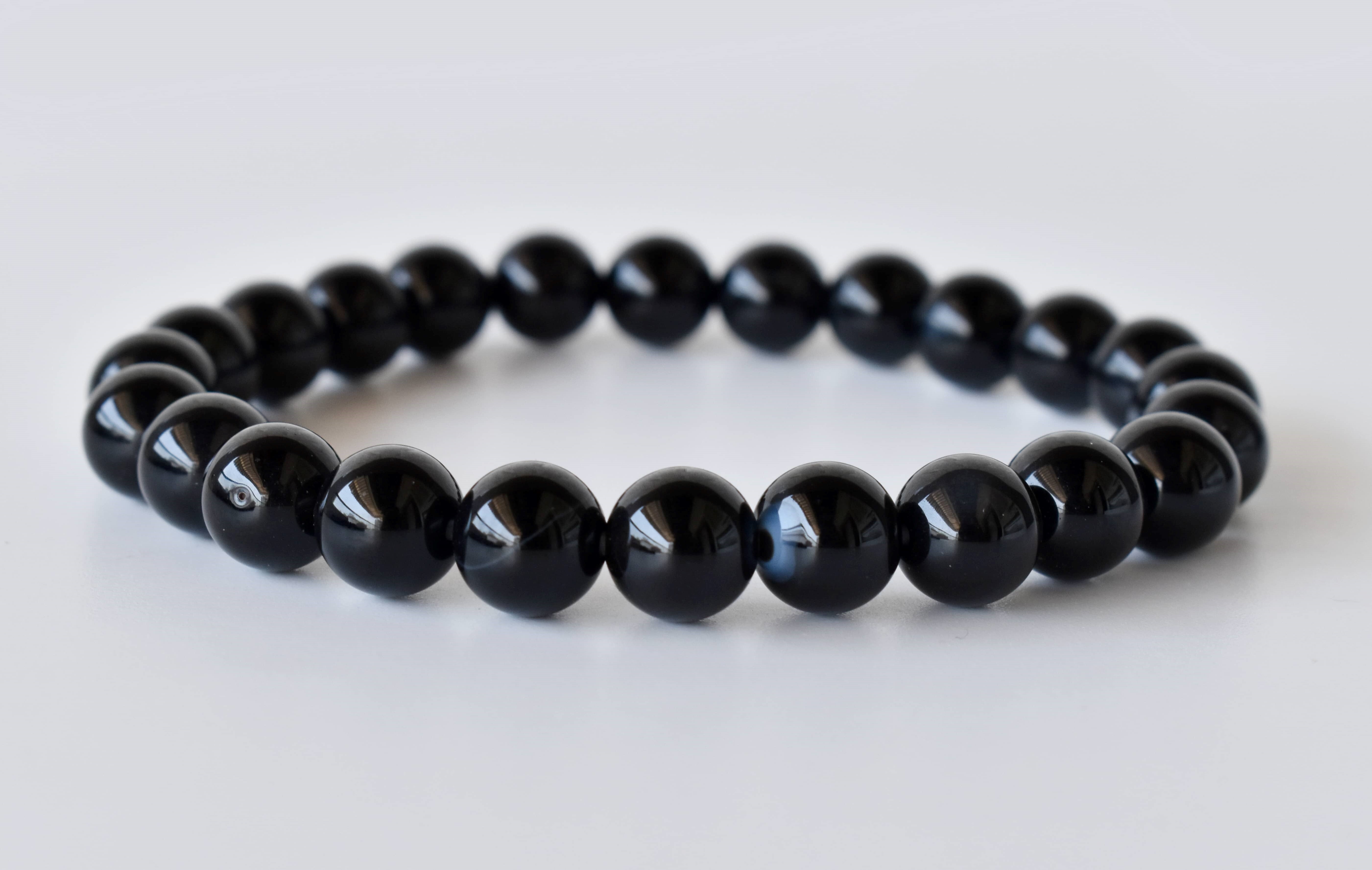 Black Onyx Bracelet Crystal Beaded Bracelet - Natural Gemstone, 7-7.5in Bracelet Length, Bead Sizes 4mm-10mm | Round Shape, 8mm Size, 22g Weight