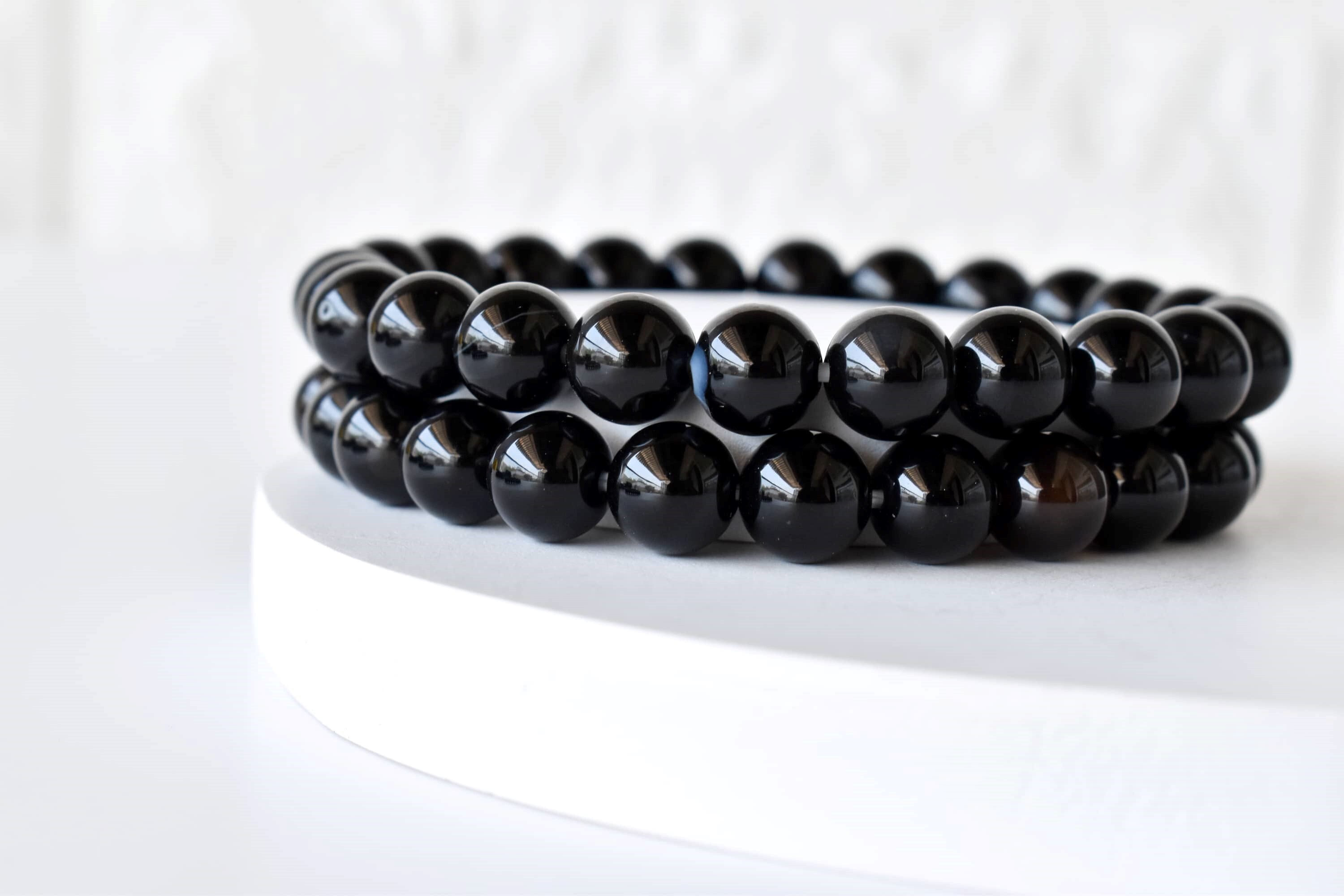 Black Onyx Bracelet Crystal Beaded Bracelet - Natural Gemstone, 7-7.5in Bracelet Length, Bead Sizes 4mm-10mm | Round Shape, 8mm Size, 22g Weight