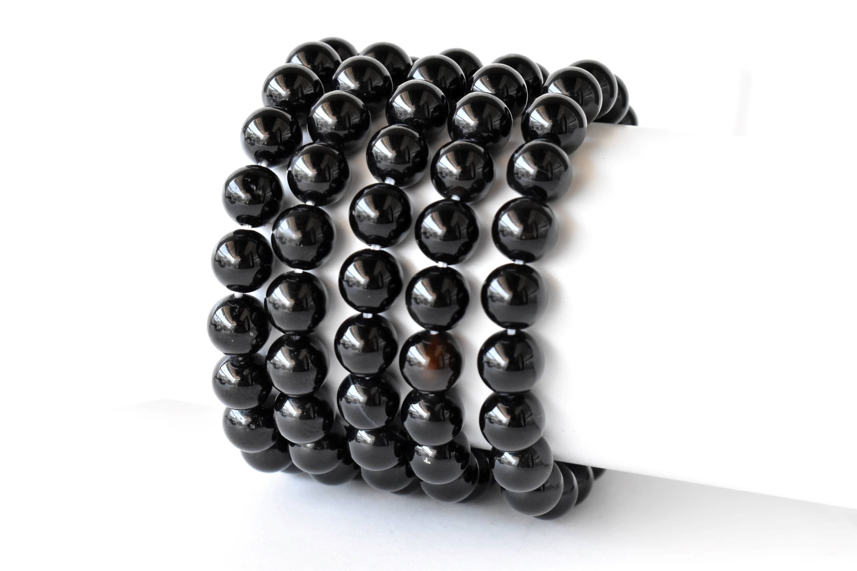 Black Onyx Bracelet Crystal Beaded Bracelet - Natural Gemstone, 7-7.5in Bracelet Length, Bead Sizes 4mm-10mm | Round Shape, 8mm Size, 22g Weight