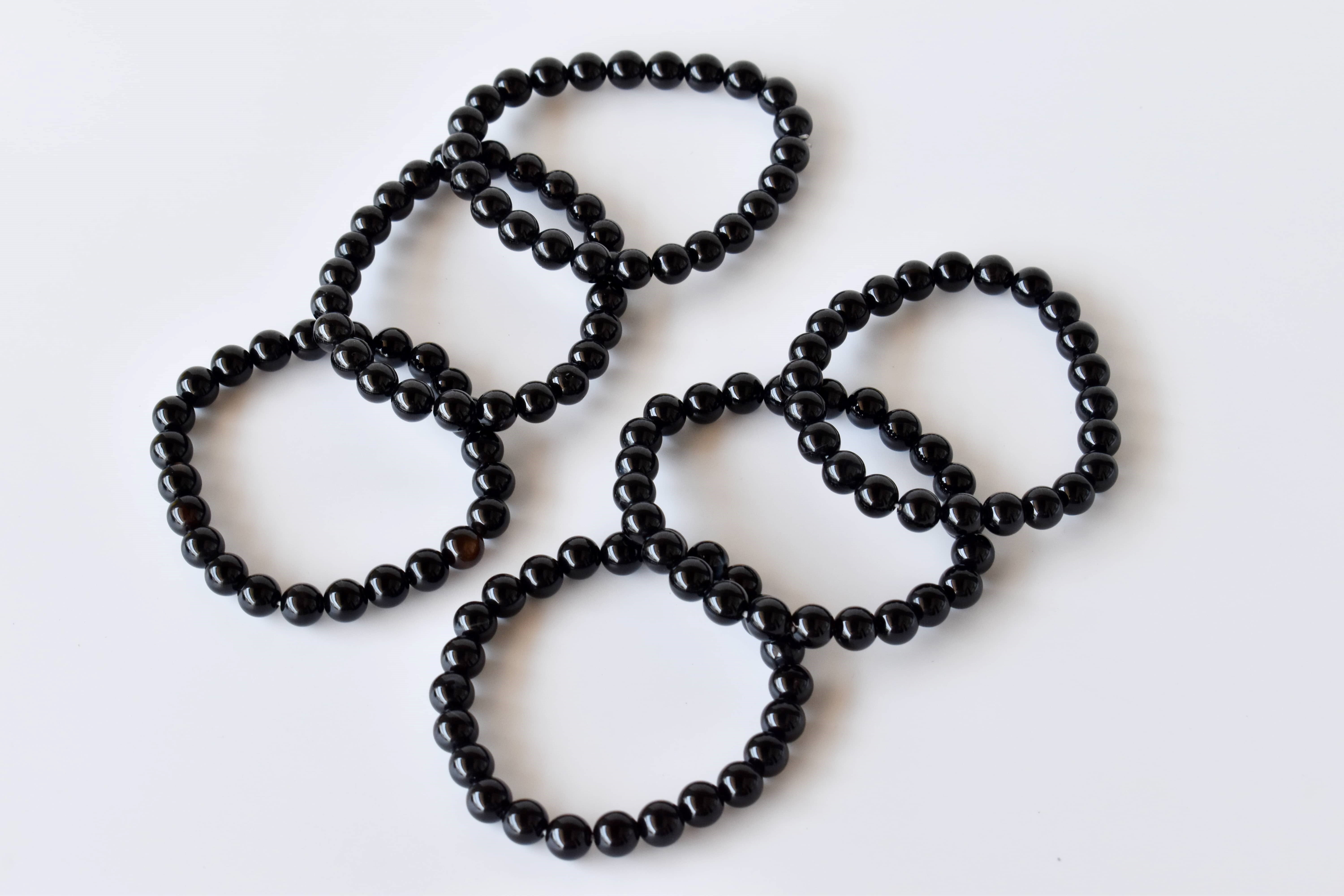 Black Onyx Bracelet Crystal Beaded Bracelet - Natural Gemstone, 7-7.5in Bracelet Length, Bead Sizes 4mm-10mm | Round Shape, 8mm Size, 22g Weight
