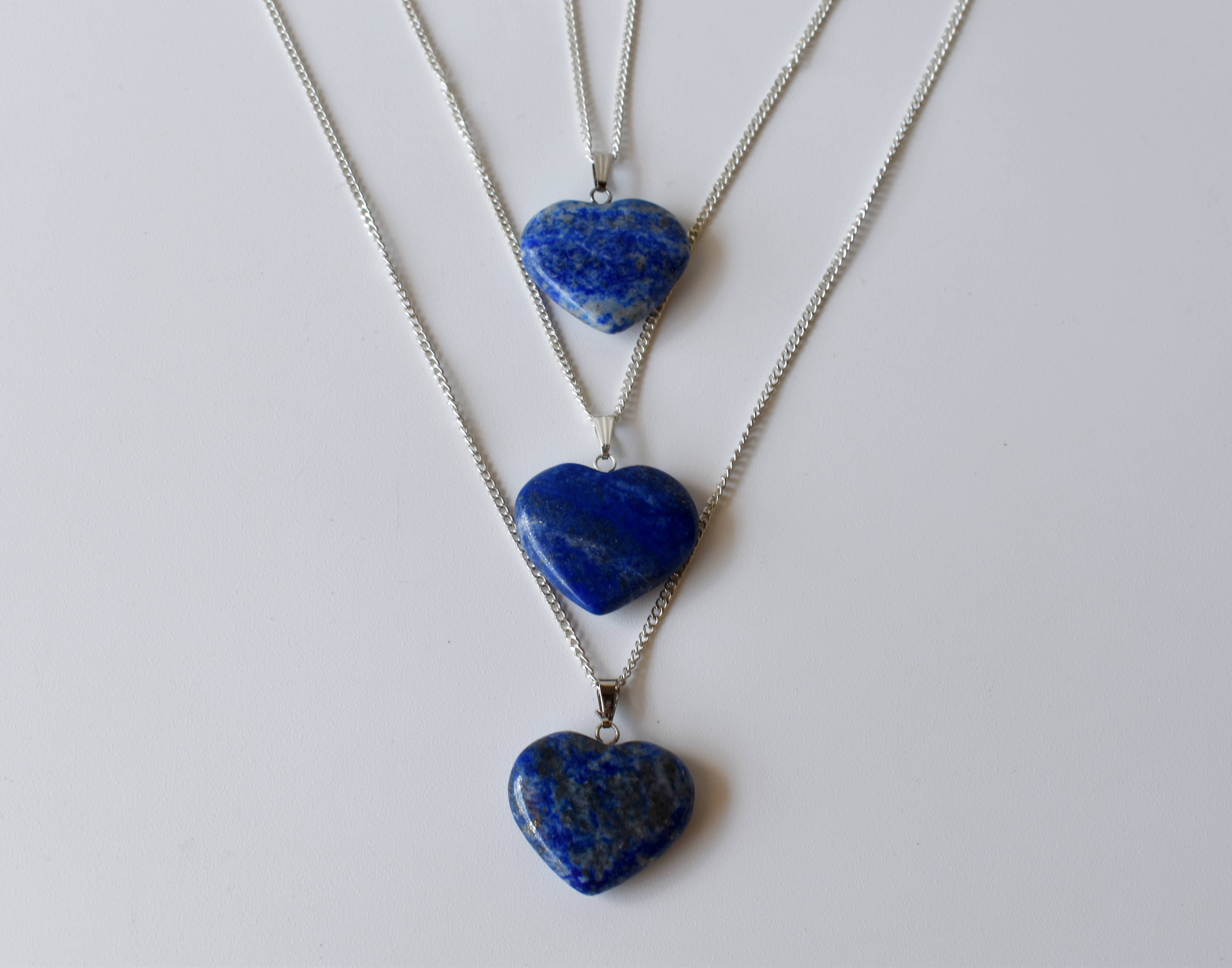 Lapis Lazuli Crystal Heart Pendant - 1.5 Inches, Blue Heart-shaped Jewelry With Chain | Handcrafted Elegance For Any Outfit