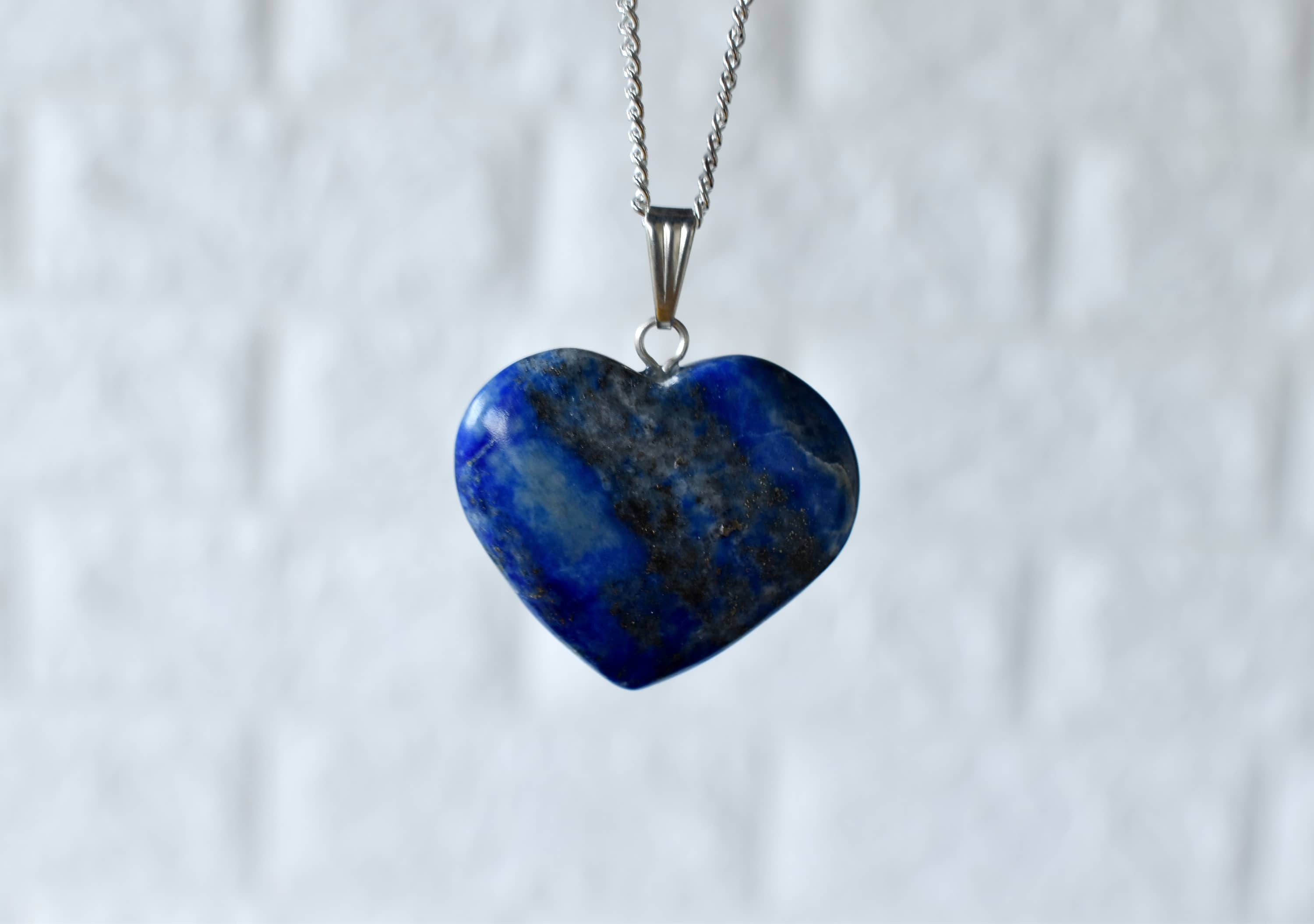 Lapis Lazuli Crystal Heart Pendant - 1.5 Inches, Blue Heart-shaped Jewelry With Chain | Handcrafted Elegance For Any Outfit
