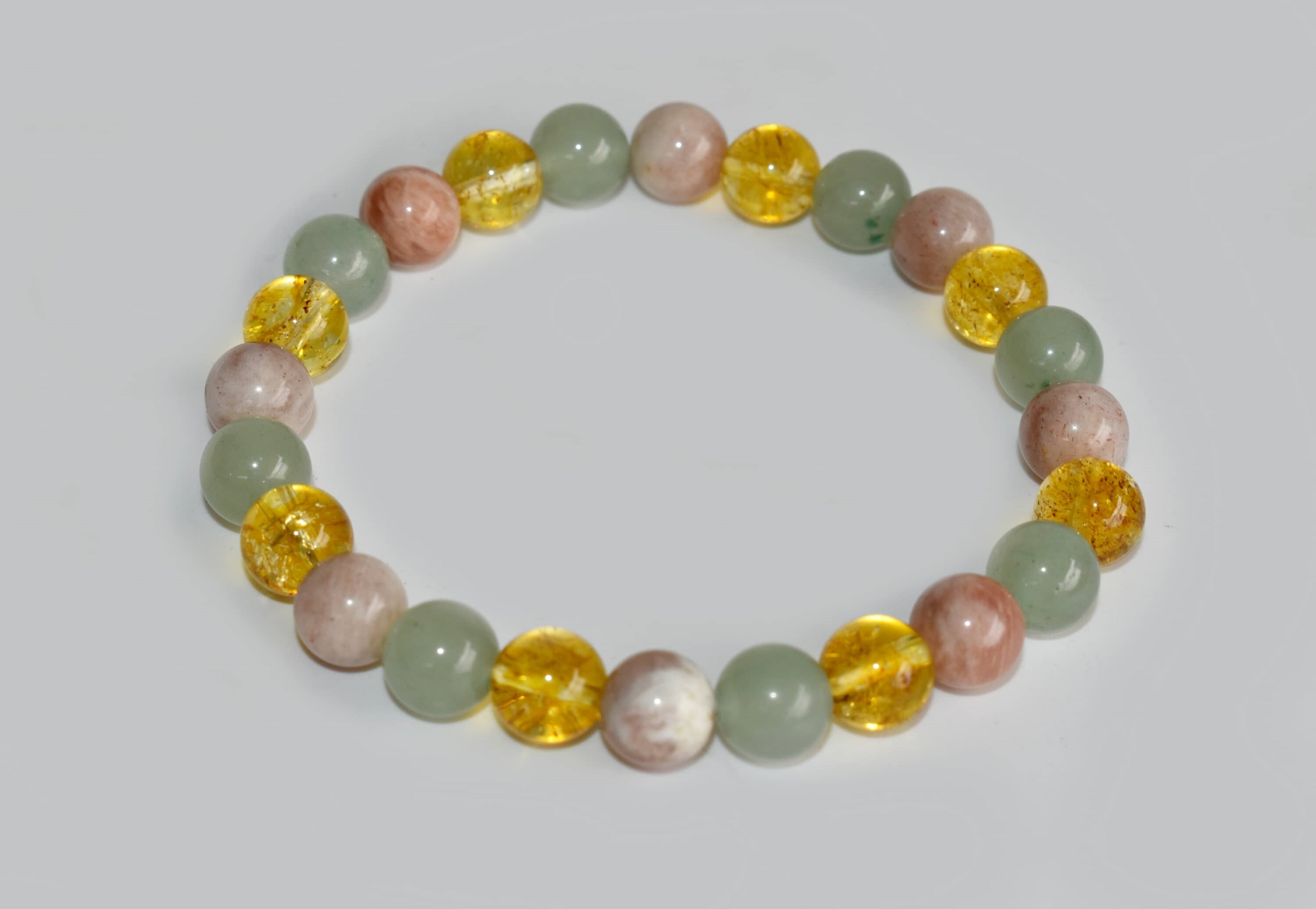 Good Luck Bracelet Crystal Beaded Bracelet - Natural Gemstones, 8mm Multicolor Beads | Handmade With Green Aventurine, Citrine, Moonstone