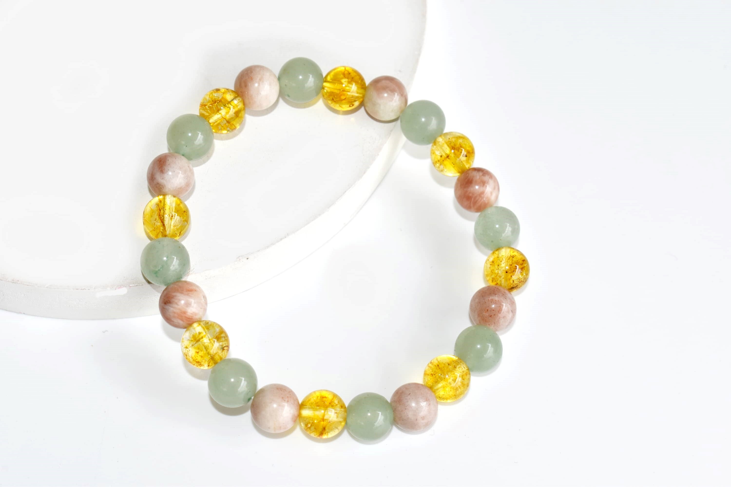 Good Luck Bracelet Crystal Beaded Bracelet - Natural Gemstones, 8mm Multicolor Beads | Handmade With Green Aventurine, Citrine, Moonstone