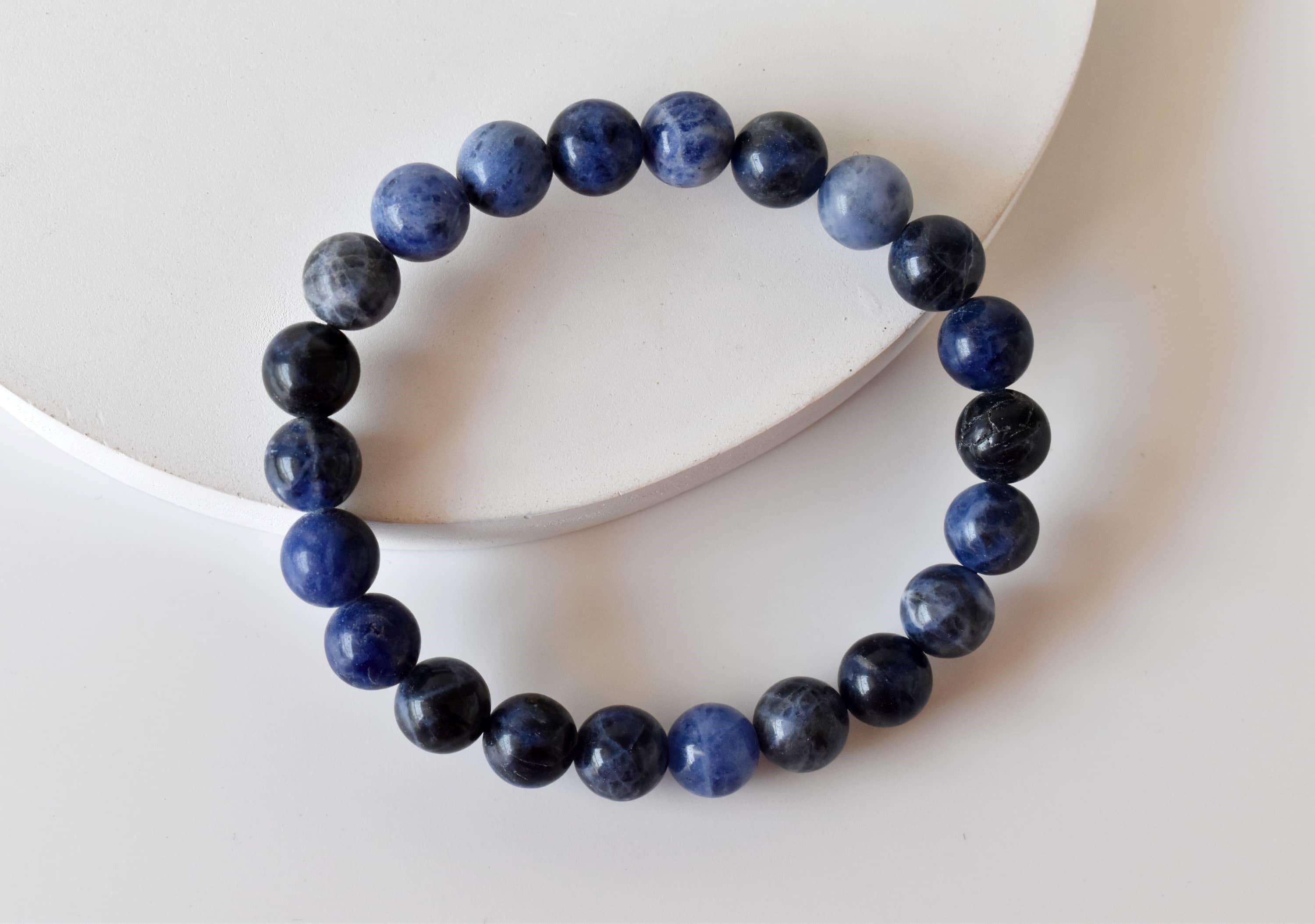 Round Sodalite Crystal Beaded Gemstone Bracelet