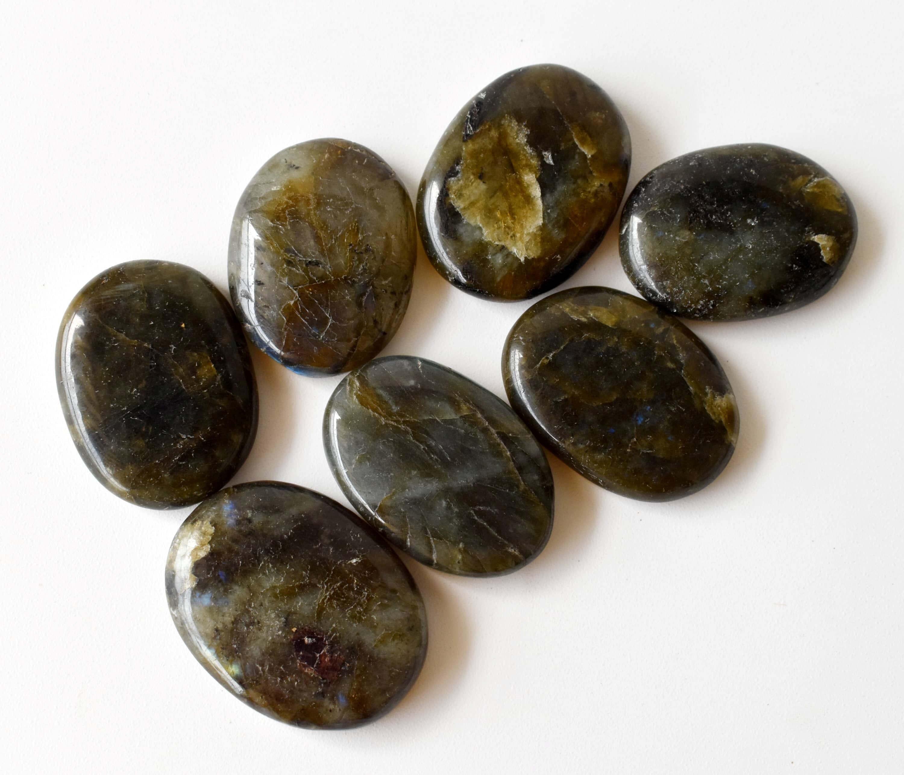 Labradorite Flat Stone, Polished Oval Flat Stone - Size: 1.5 Inches, Color: Grey | High-quality Natural Crystal, Smooth Flat Surface