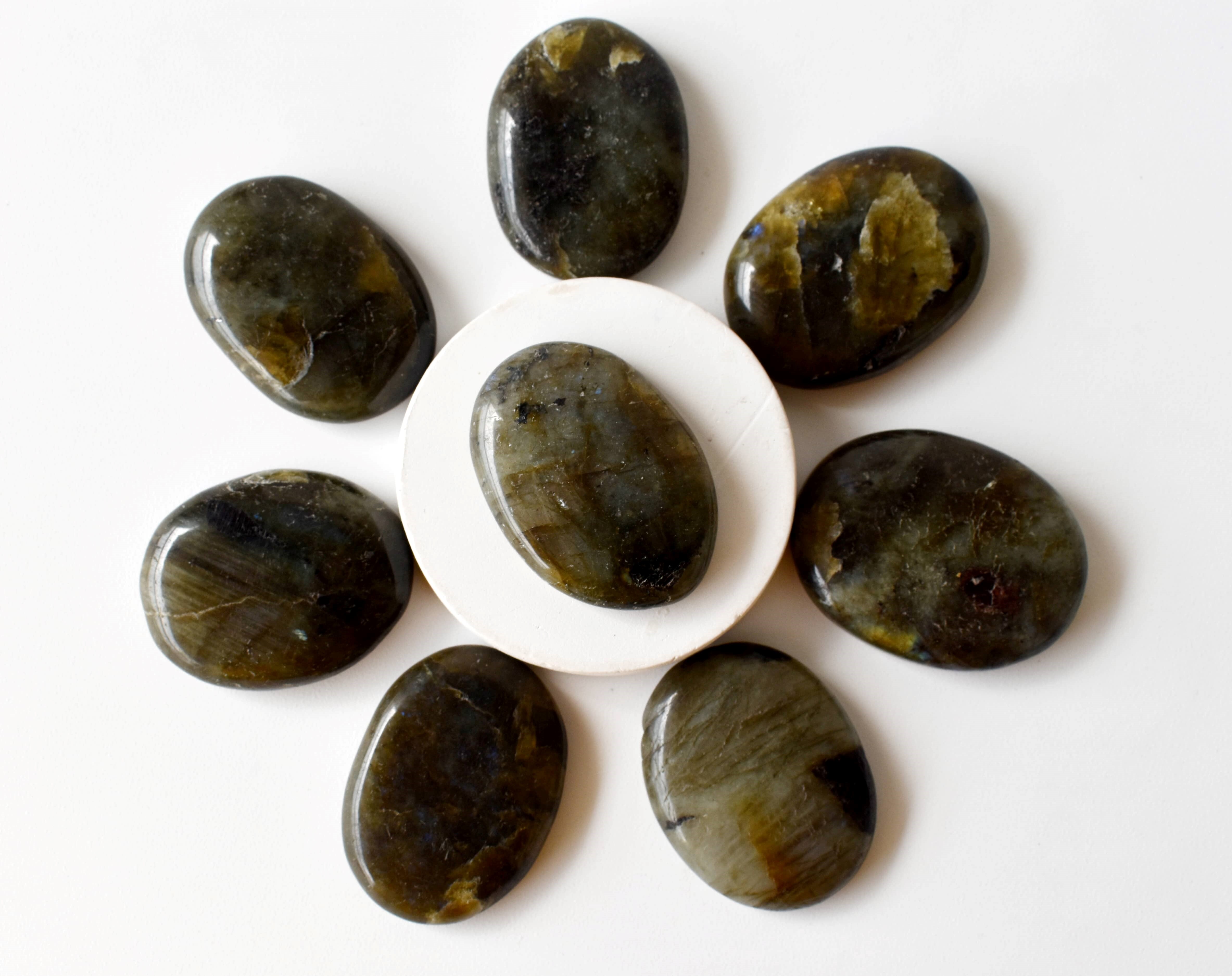 Labradorite Flat Stone, Polished Oval Flat Stone - Size: 1.5 Inches, Color: Grey | High-quality Natural Crystal, Smooth Flat Surface