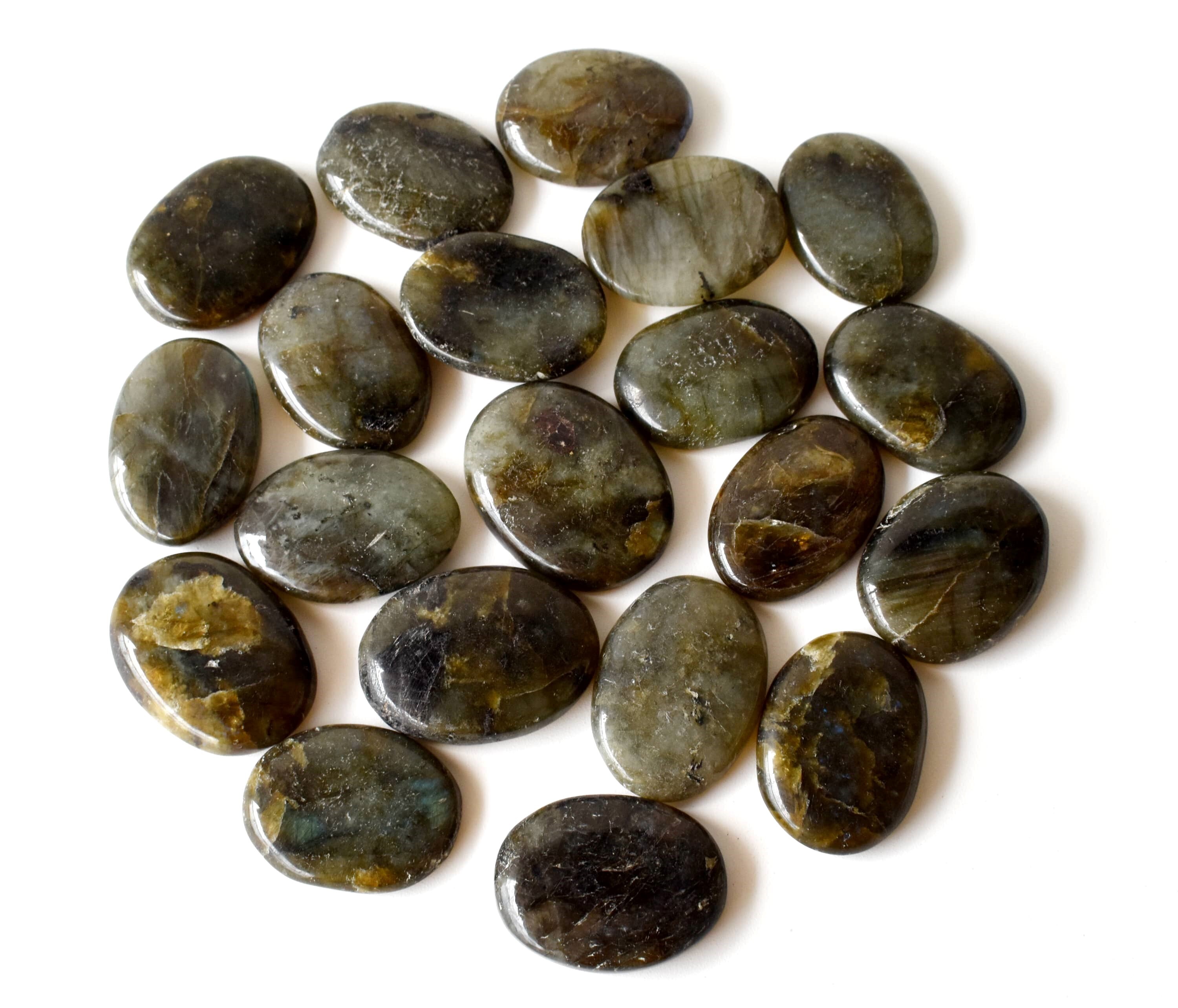 Labradorite Flat Stone, Polished Oval Flat Stone - Size: 1.5 Inches, Color: Grey | High-quality Natural Crystal, Smooth Flat Surface