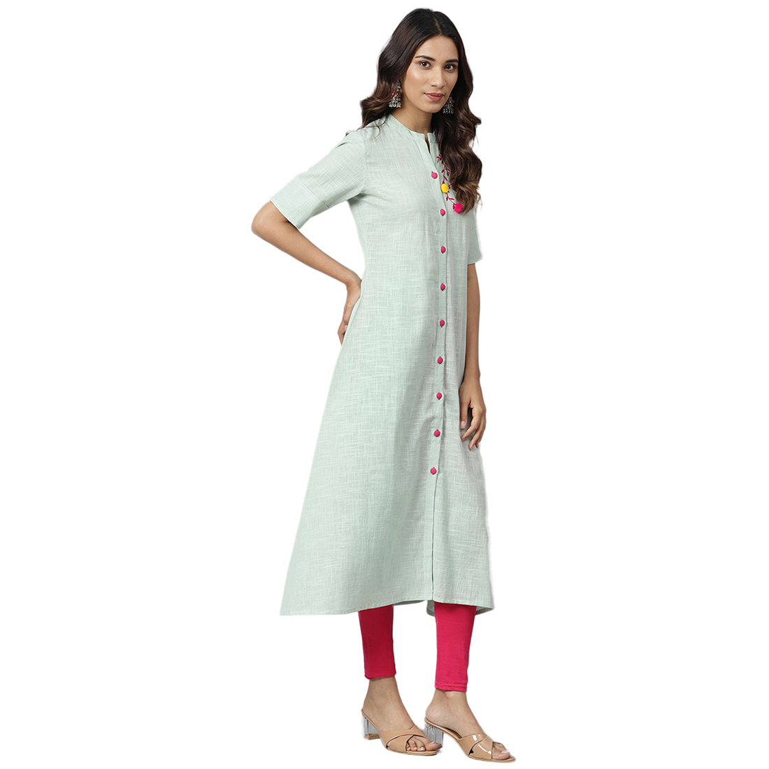 Ladies Anarkali Kurti - Cotton, Size S To Xxl, Elegant Green Color | Casual, Formal, Daily Wear, Quick Dry, Embroidered Design, 3-4th Sleeve