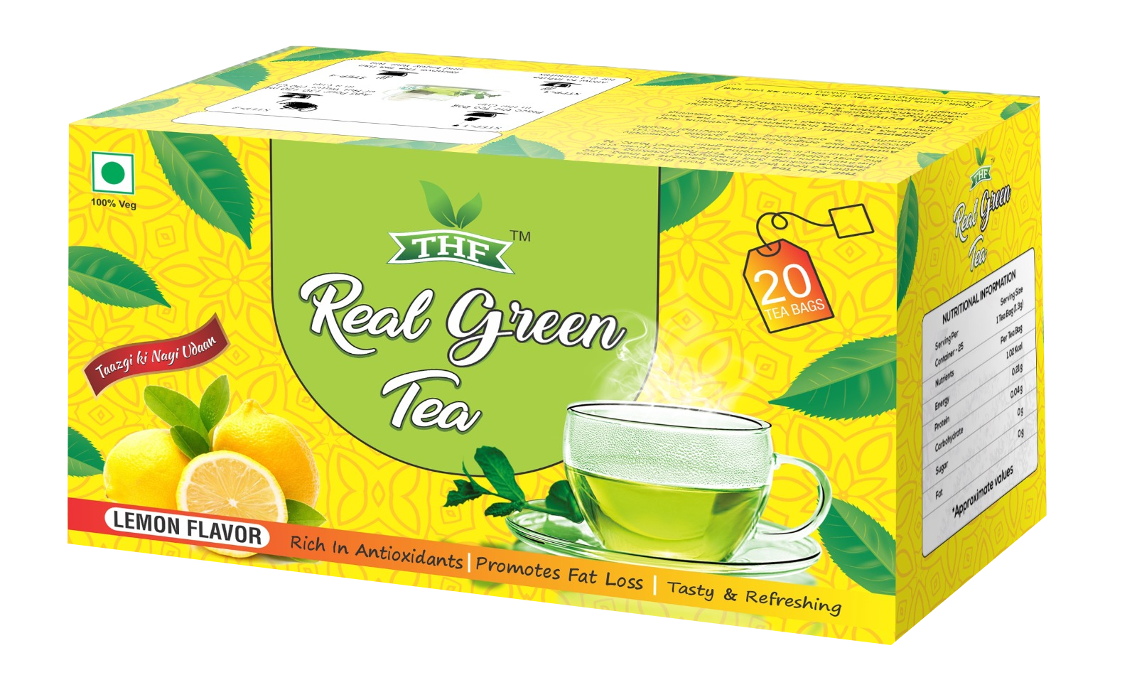 Thf Real Green Tea - Instant Lemon Flavor, Fresh Aroma, Double-fermented, Sugar-free Health Tea, Focus On Blood Fat Management