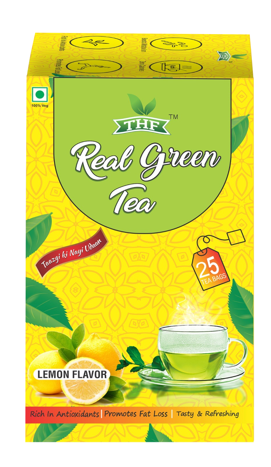 Thf Real Green Tea - Instant Lemon Flavor, Fresh Aroma, Double-fermented, Sugar-free Health Tea, Focus On Blood Fat Management