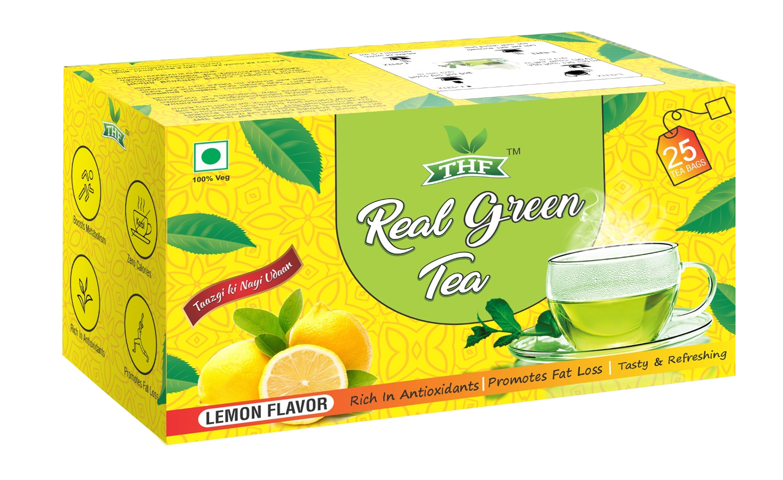 Thf Real Green Tea - Instant Lemon Flavor, Fresh Aroma, Double-fermented, Sugar-free Health Tea, Focus On Blood Fat Management
