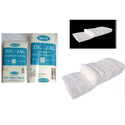 Absorbent Cotton Wool (Zig Zag) - 100% Cotton Material, Disposable, White Color, Medical Grade, Unsterilised for Various Medical Applications