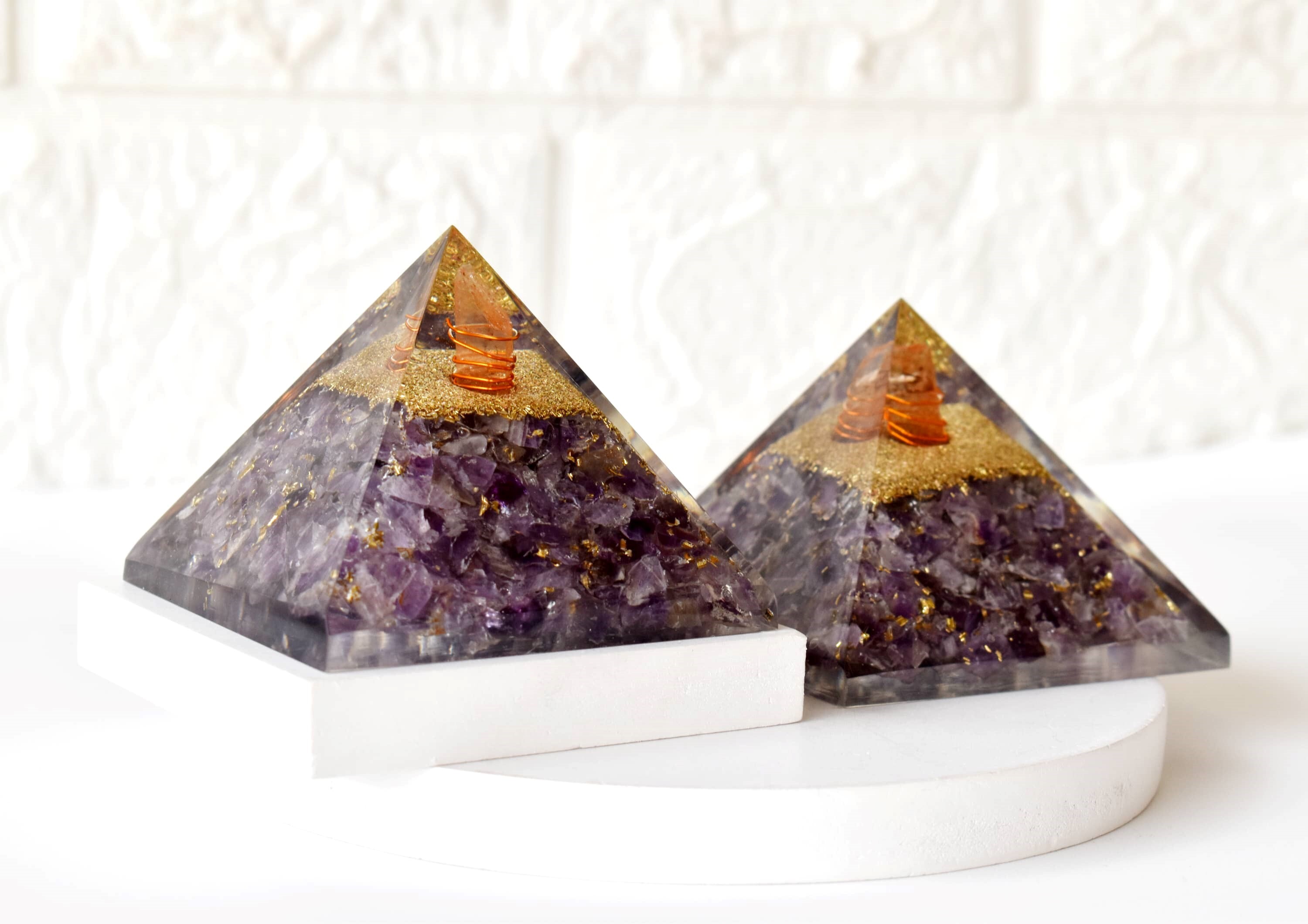 Amethyst Pyramid - 2-3 Inches Size, Natural Stone With Clear Quartz Pencil For Energy Amplification And Healing