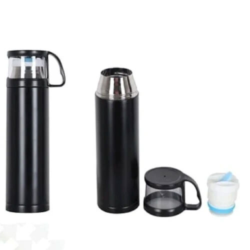 Double Wall Ss Vacuum Water Bottle - Stainless Steel, 500ml, Matte Black | Double-Wall Insulation, Vacuum-Sealed, Leak-Proof, Customizable Logo