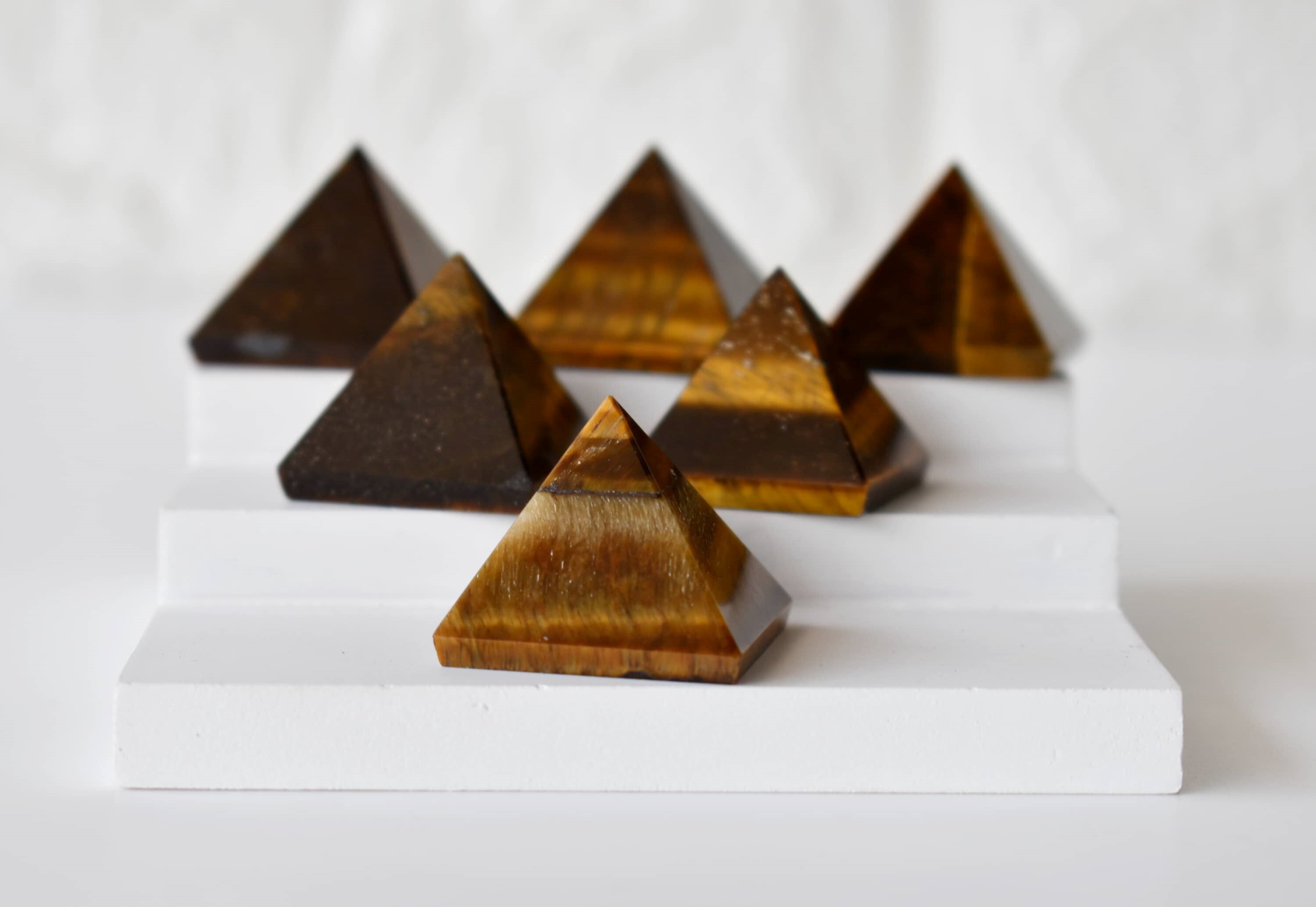 Tiger Eye Crystal Pyramids, 1" (20-30mm) - Polished Brown Stone, Pyramid Shape For Energy & Focus | Durable & Smooth Finishing