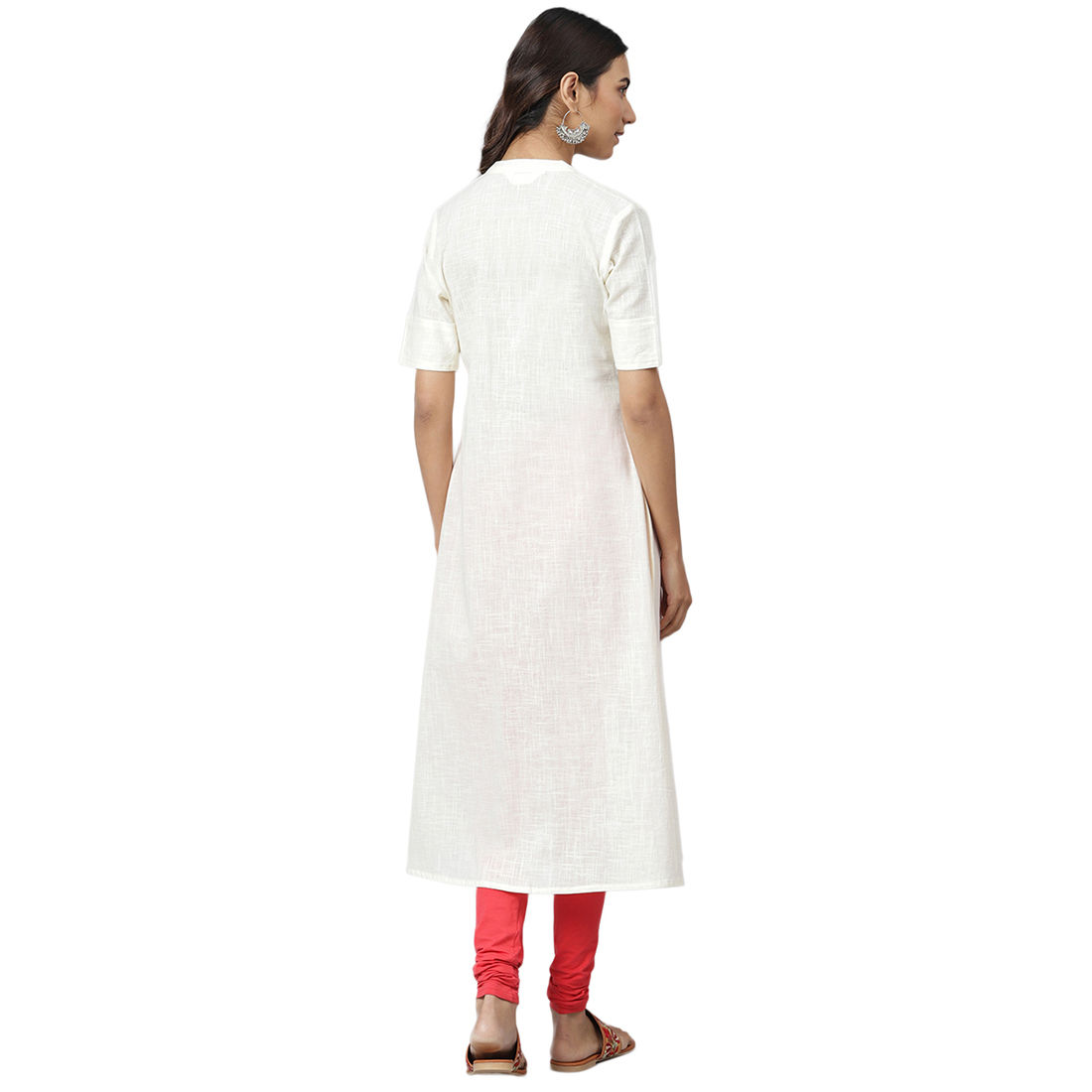 Ladies Anarkali Style Kurti - Cotton Fabric, Sizes S To Xxl, Cream Color, 3-4th Sleeve, Printed Pattern | Quick Dry, Washable, Water Proof Features