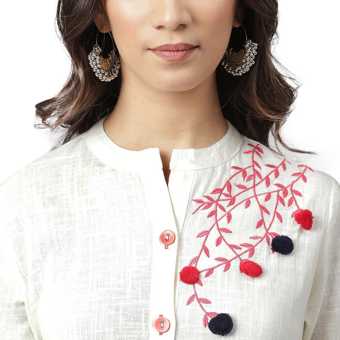 Ladies Anarkali Style Kurti - Cotton Fabric, Sizes S To Xxl, Cream Color, 3-4th Sleeve, Printed Pattern | Quick Dry, Washable, Water Proof Features