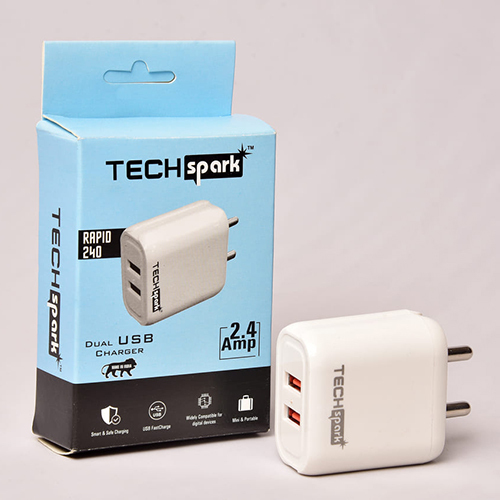 2.4 AMP Travel Charger With 2 USB - High-Quality Plastic, Compact Size | Dual USB Ports for Simultaneous Charging of Mobile Devices