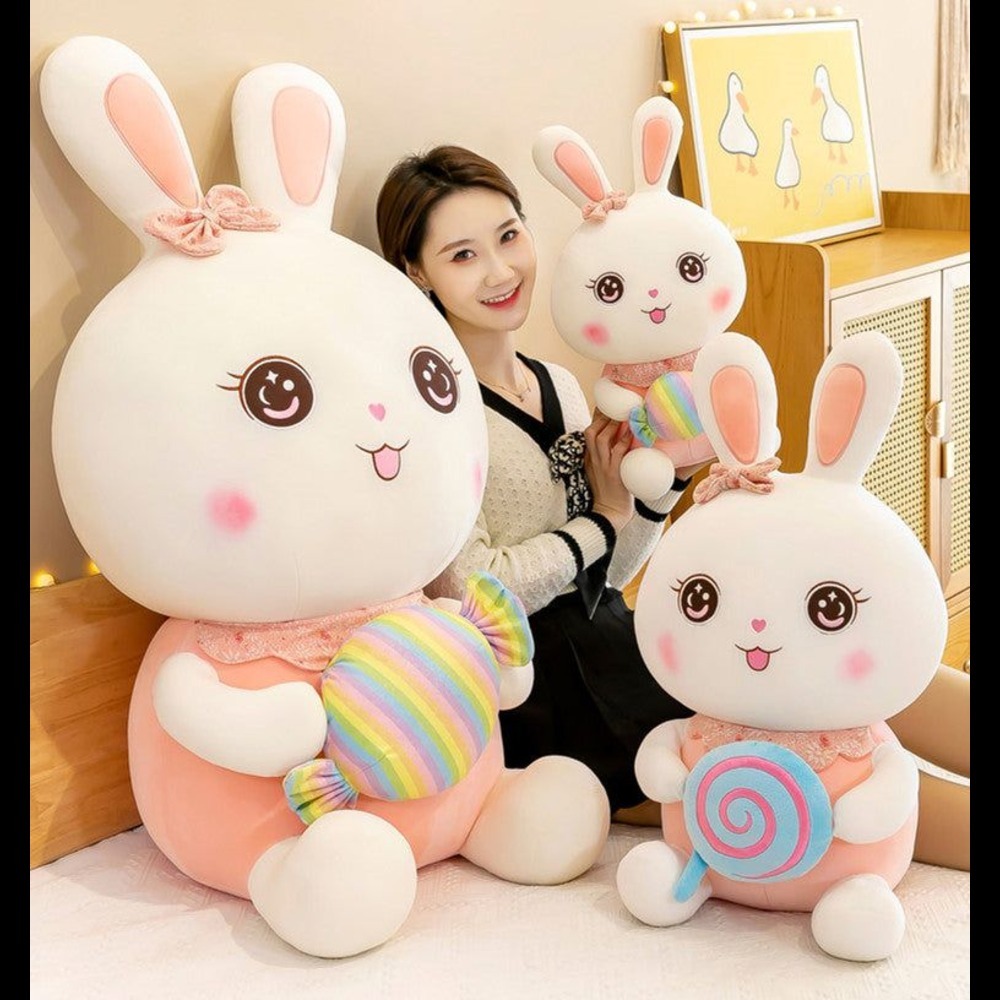Candy Rabbit Soft Toy - Color: Pink And White